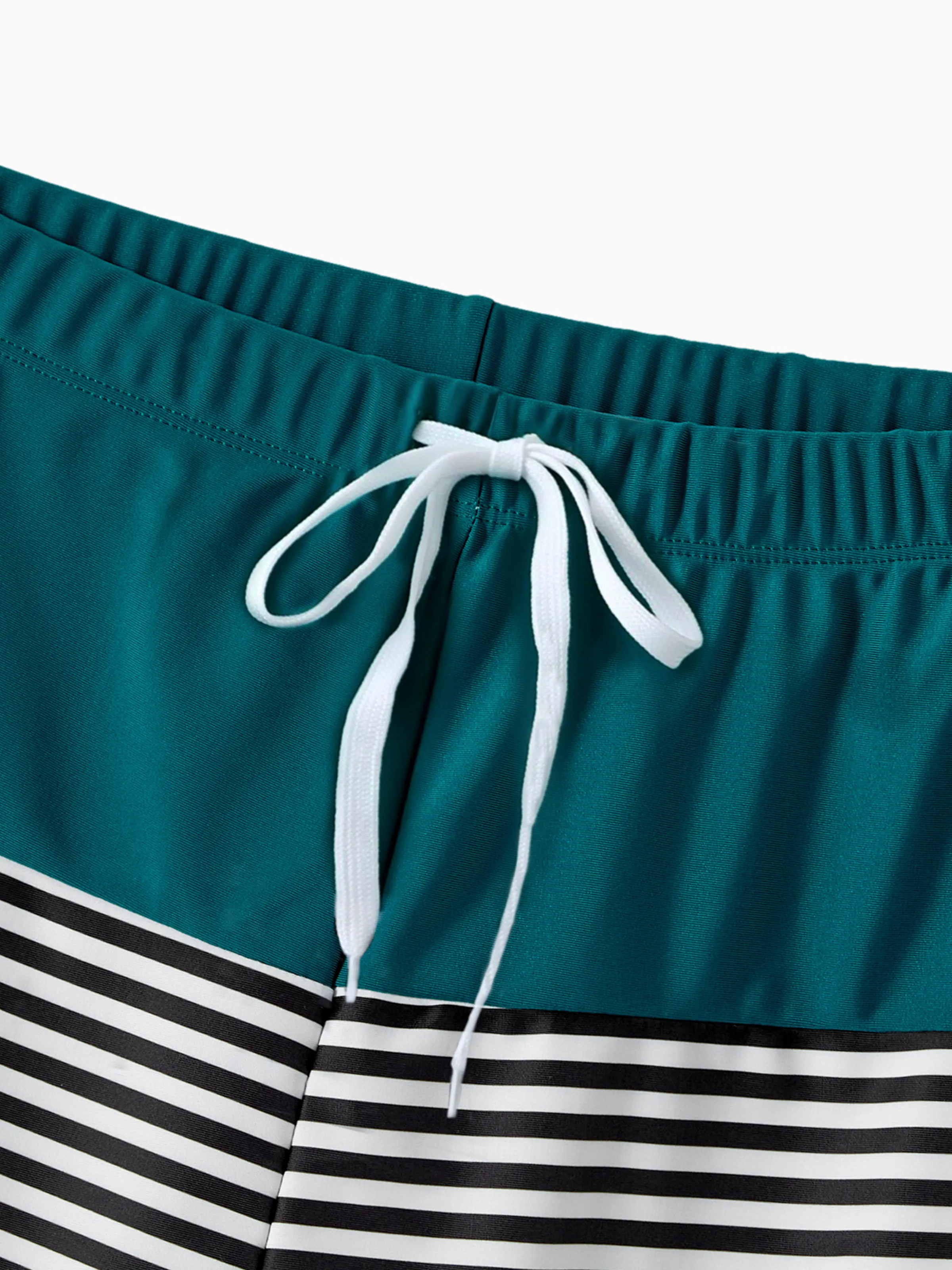 Daddy & Son Colorblock Striped Spliced Swim Trunks Shorts DeepTurquoise - Image 6