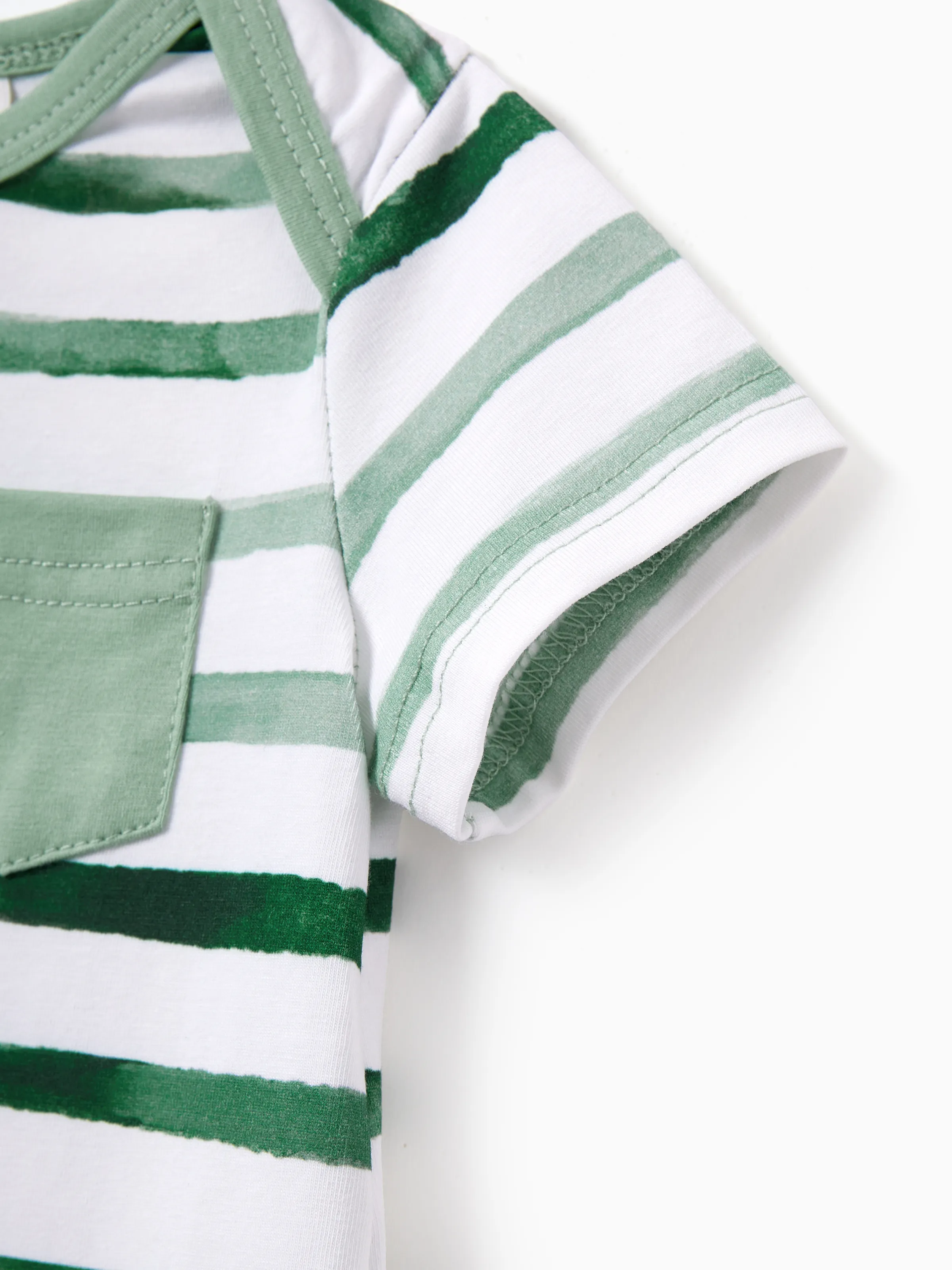 Daddy & Son Cotton Outfits Set Green Striped T-Shirt and Dress Set for Dad, Mom, Kids & Baby, Perfect for Summer Family Outings & Photos Green - Image 21