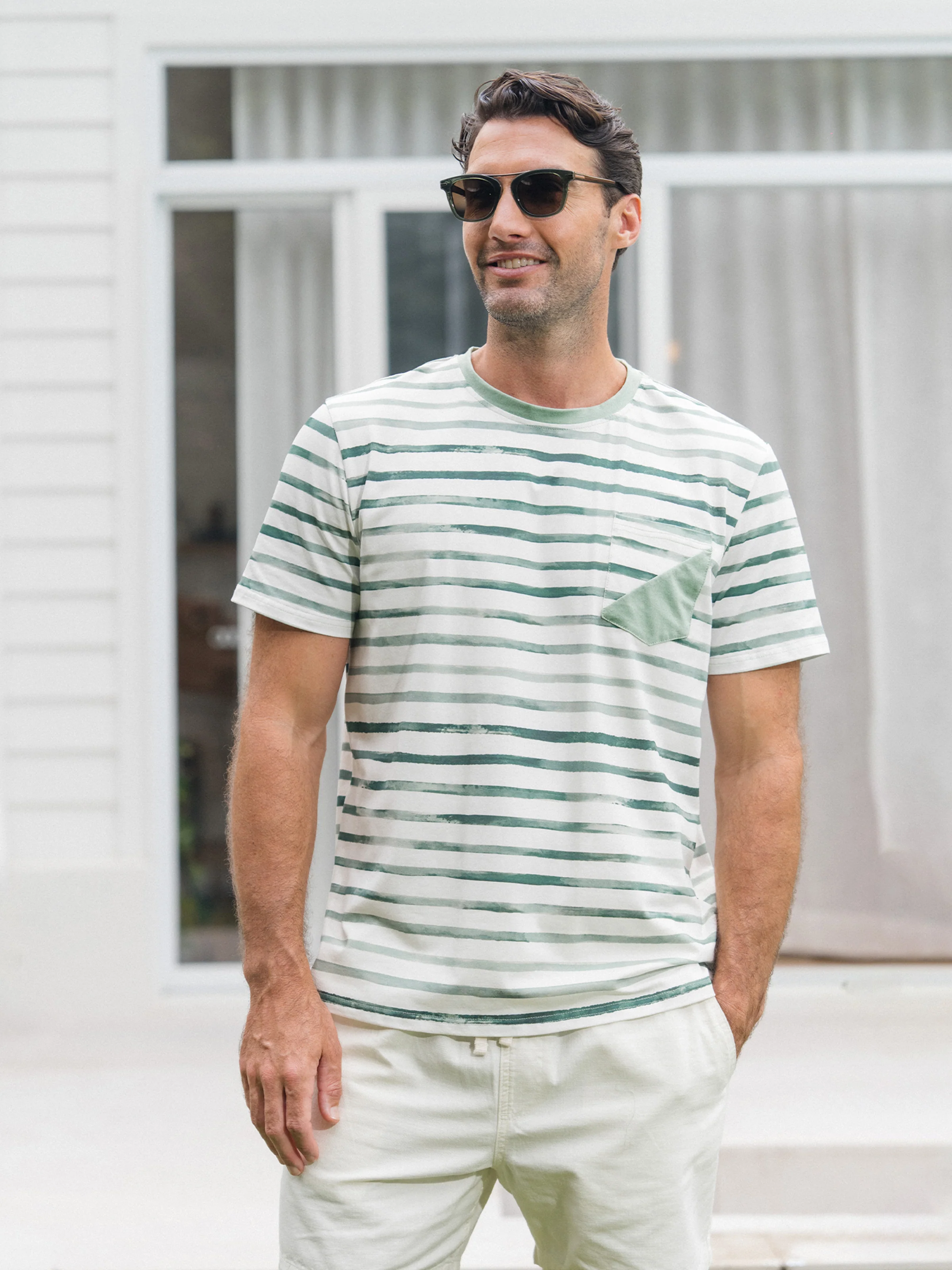 Family Matching Cotton Outfits Set Green Striped T-Shirt and Dress Set for Dad, Mom, Kids & Baby, Perfect for Summer Family Outings & Photos Green - Image 29