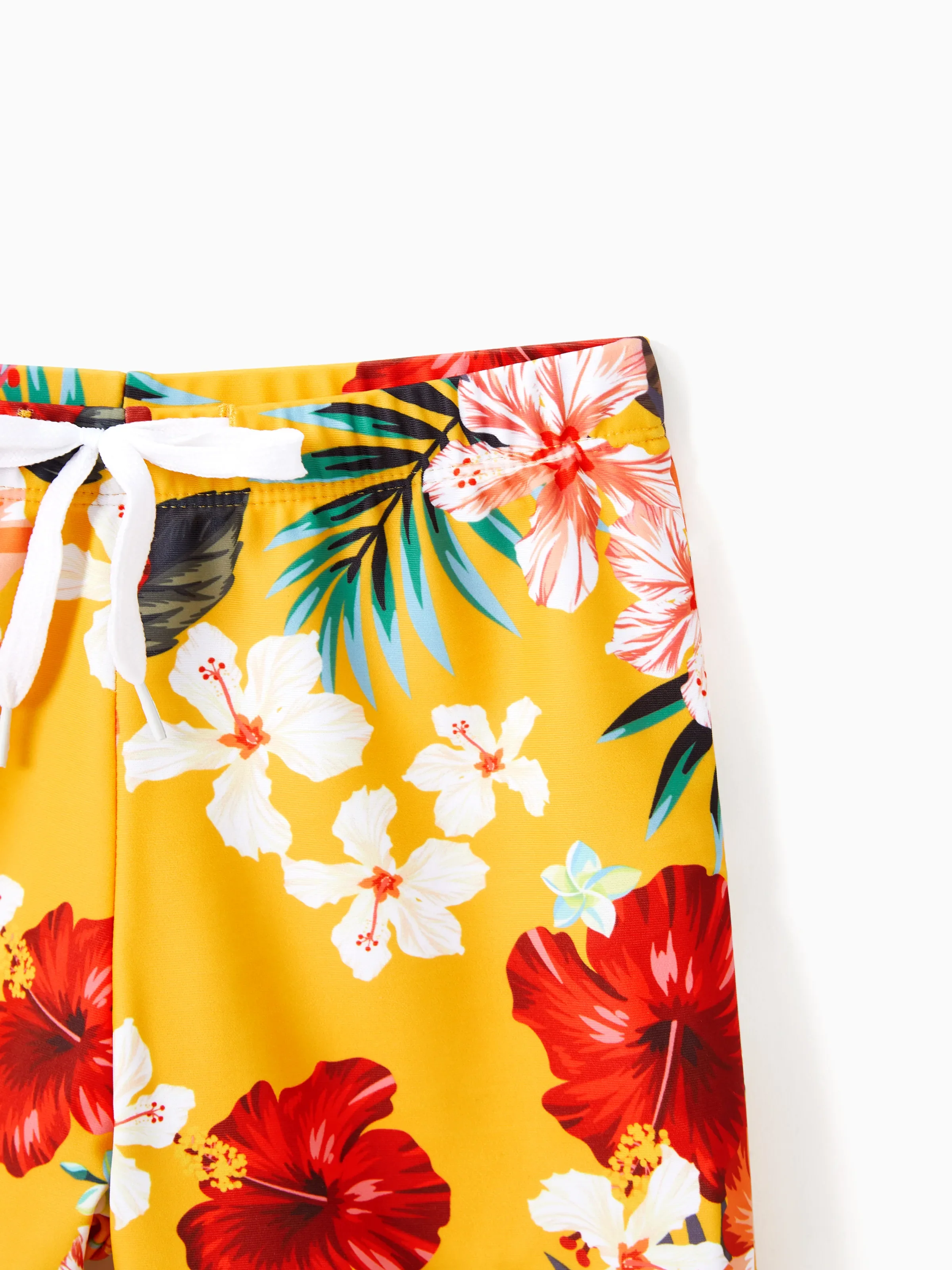 Daddy & Son Floral Drawstring Swim Trunks with Triangle Swim Bottom Yellow - Image 10