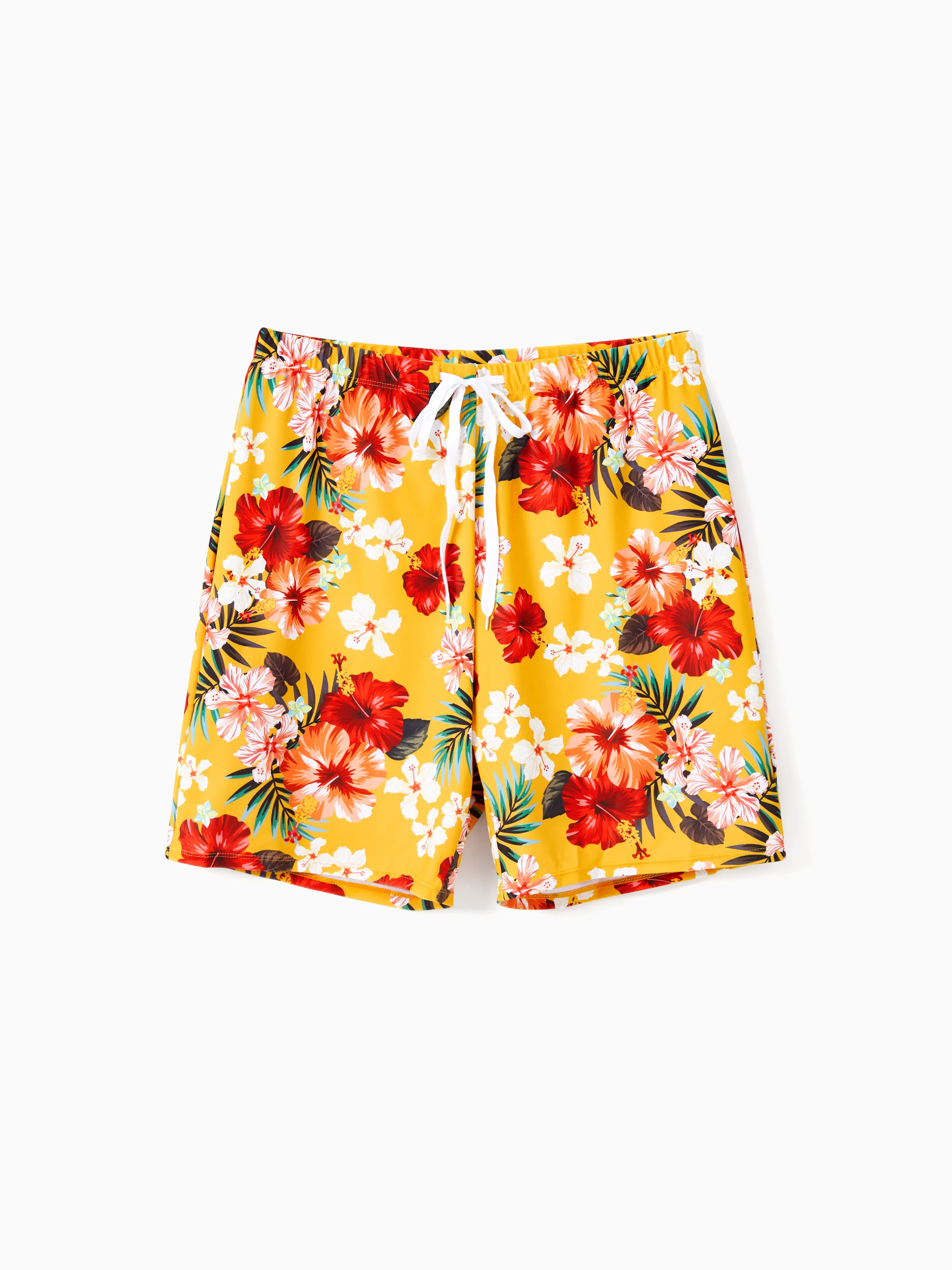 Daddy & Son Floral Drawstring Swim Trunks with Triangle Swim Bottom Yellow - Image 3