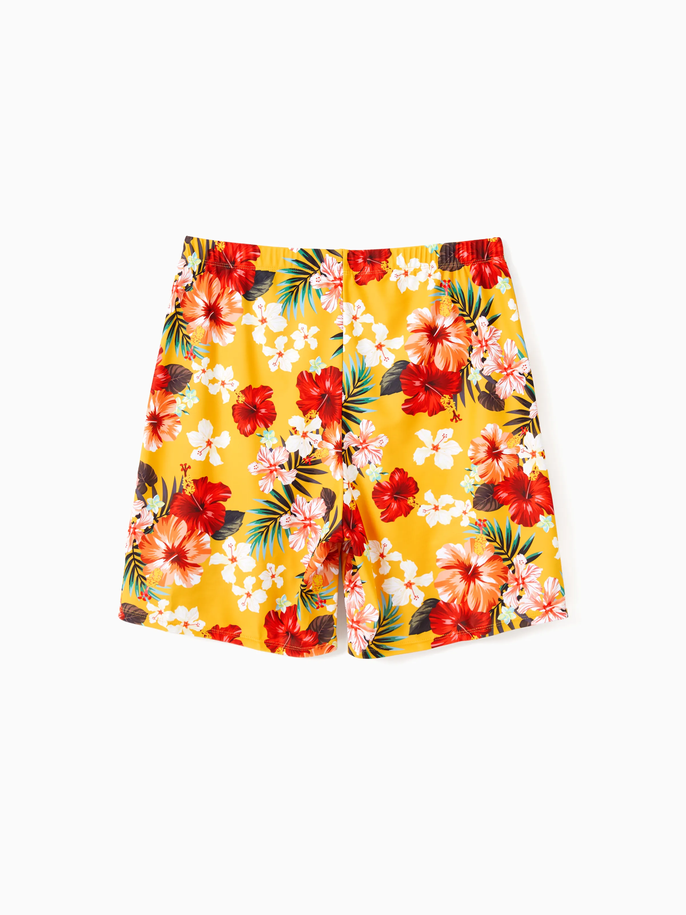 Daddy & Son Floral Drawstring Swim Trunks with Triangle Swim Bottom Yellow - Image 4
