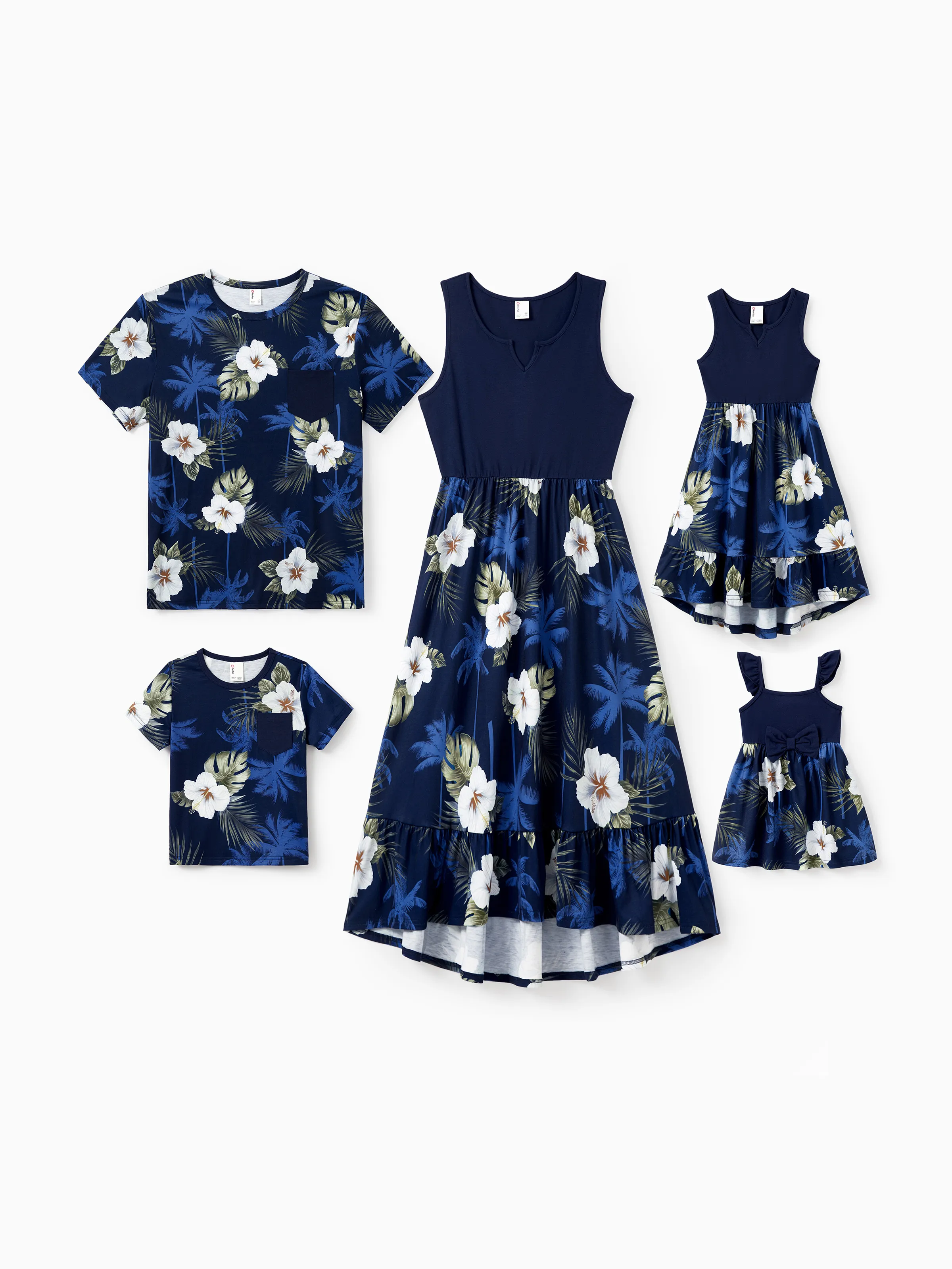 Daddy & Son Floral Print Cotton Top Short-sleeve Shirt Deep Blue - Image 2