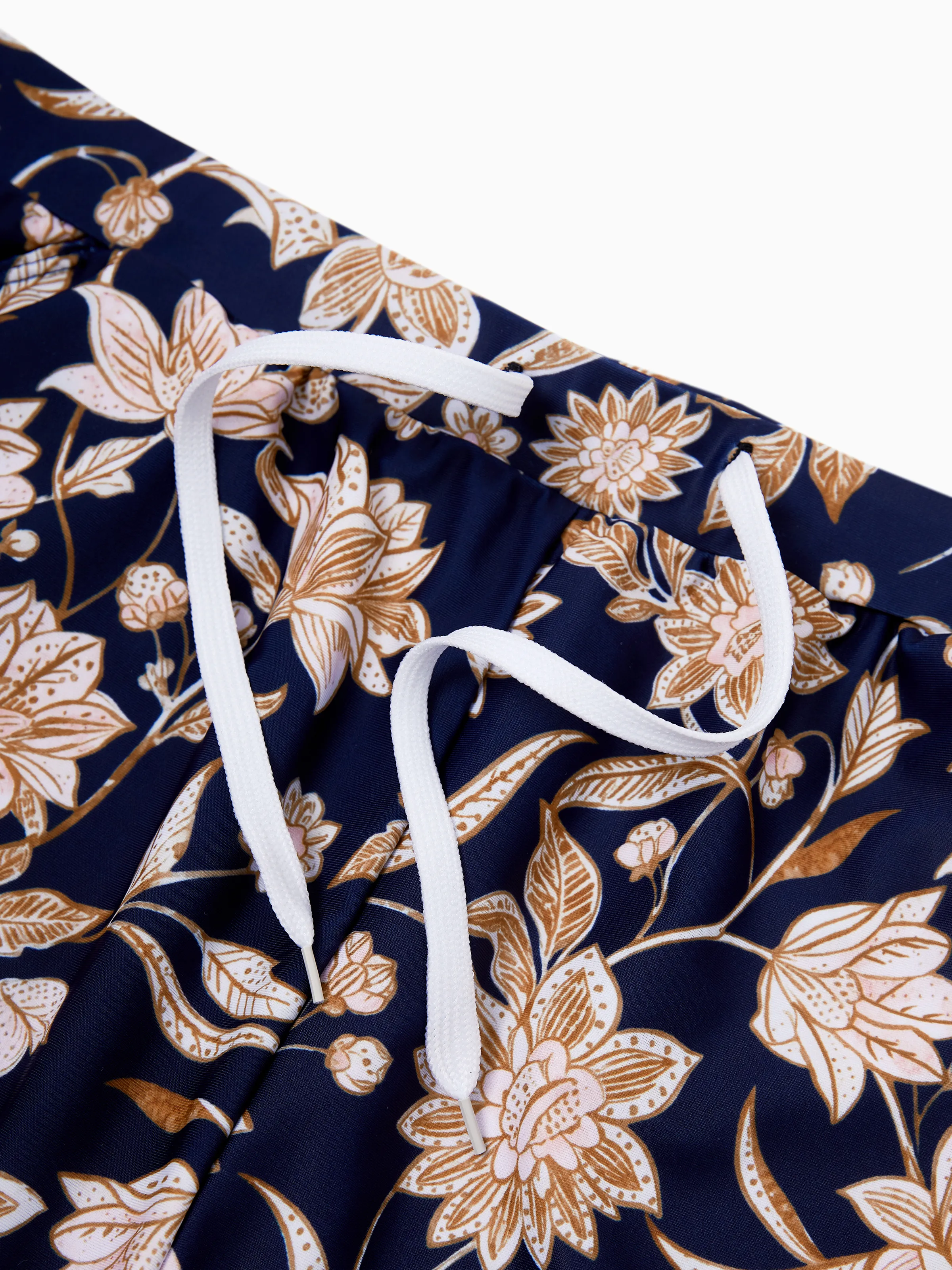 Daddy & Son Floral Print Swimsuits 2-in-1 One-Piece Swimsuit & Swim Trunks Deep Blue - Image 6