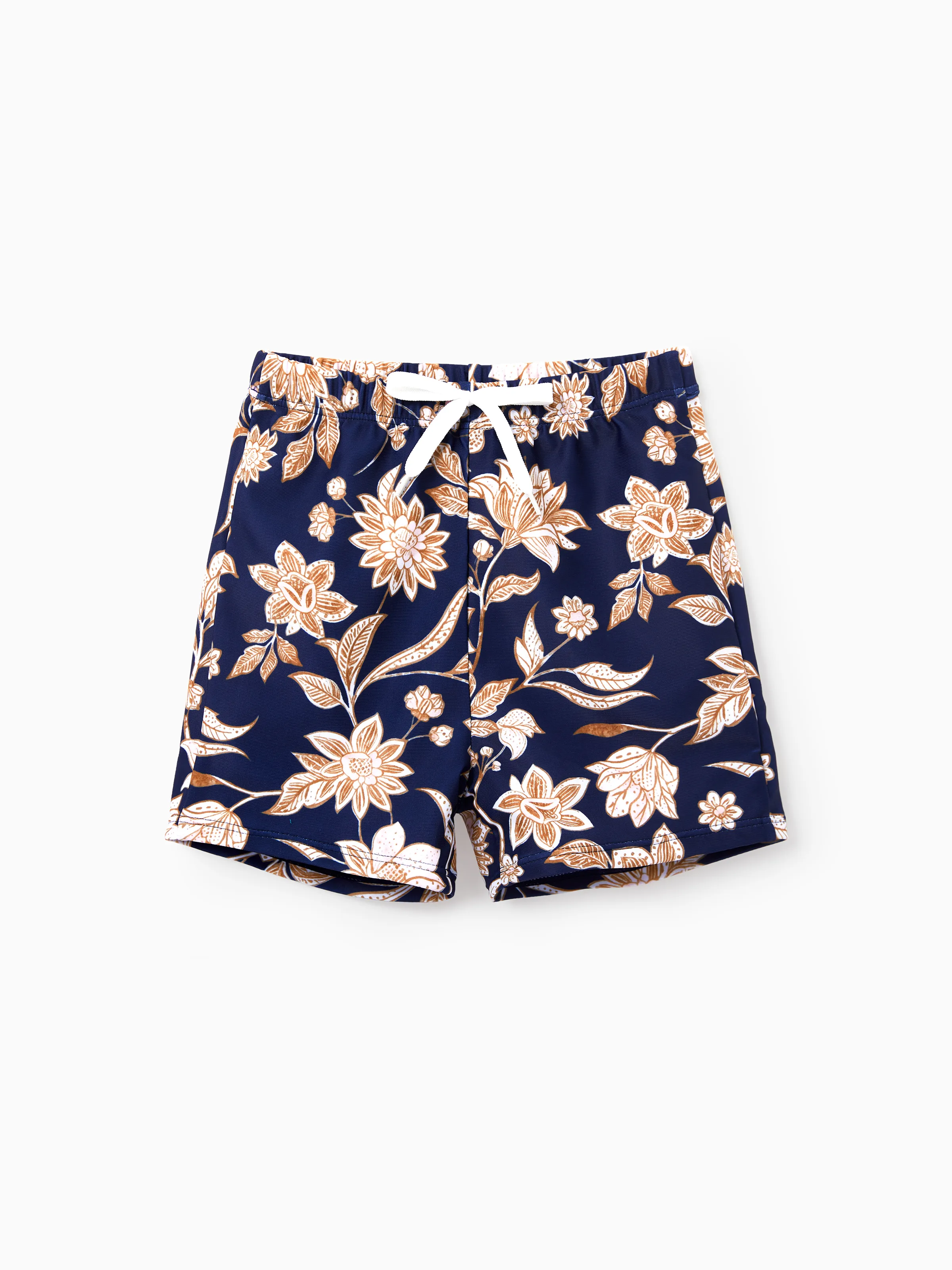 Daddy & Son Floral Print Swimsuits 2-in-1 One-Piece Swimsuit & Swim Trunks Deep Blue - Image 8