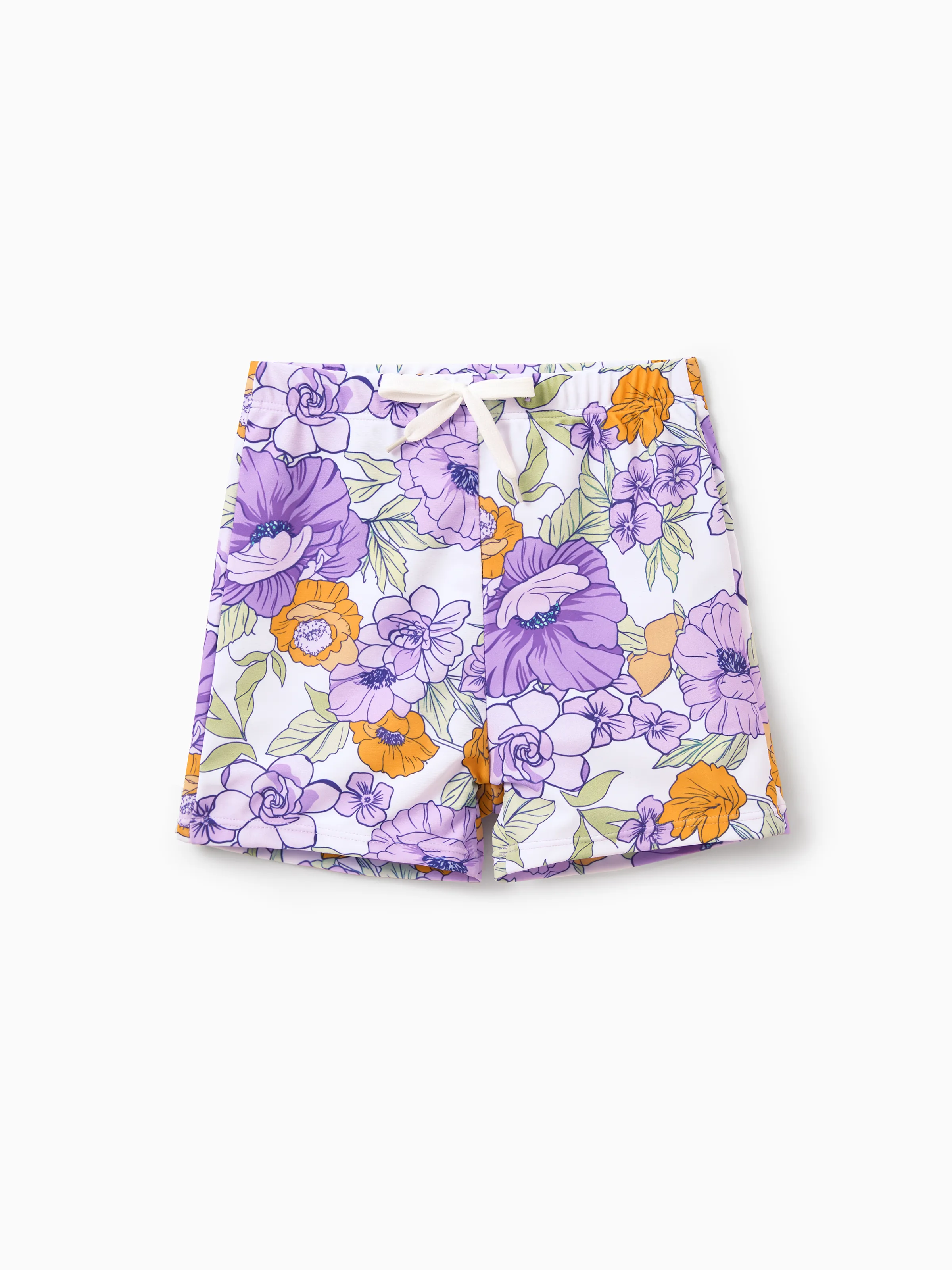 Daddy & Son Floral Print Swimsuits Ruffled One-Piece Bathing Suit & Swim Trunks Set Purple - Image 13