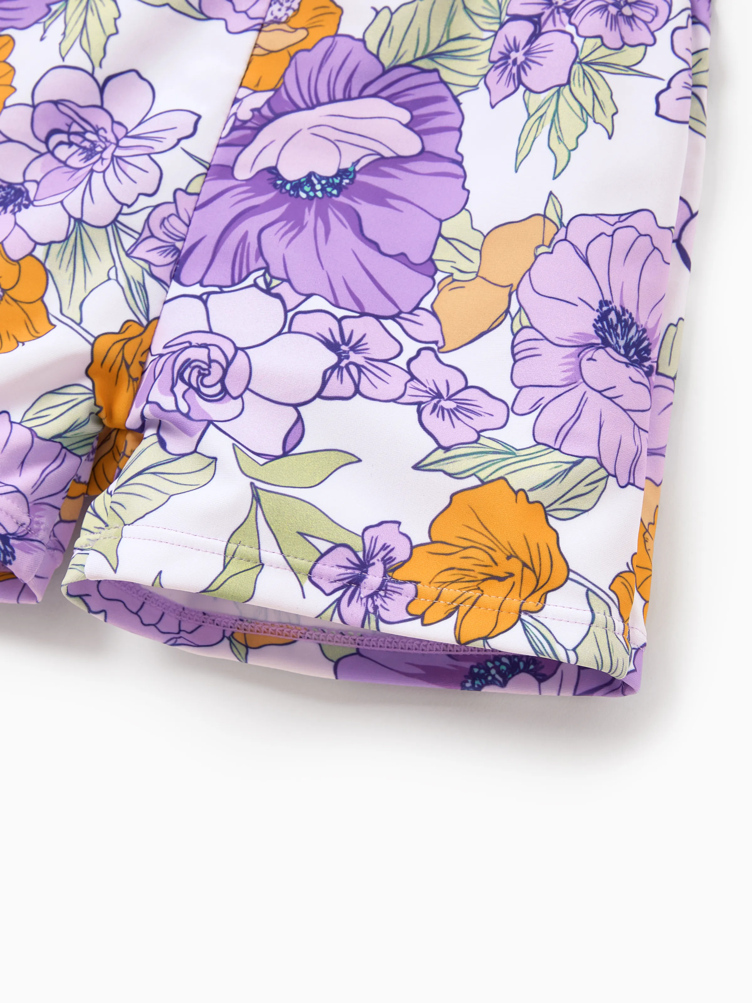 Daddy & Son Floral Print Swimsuits Ruffled One-Piece Bathing Suit & Swim Trunks Set Purple - Image 16