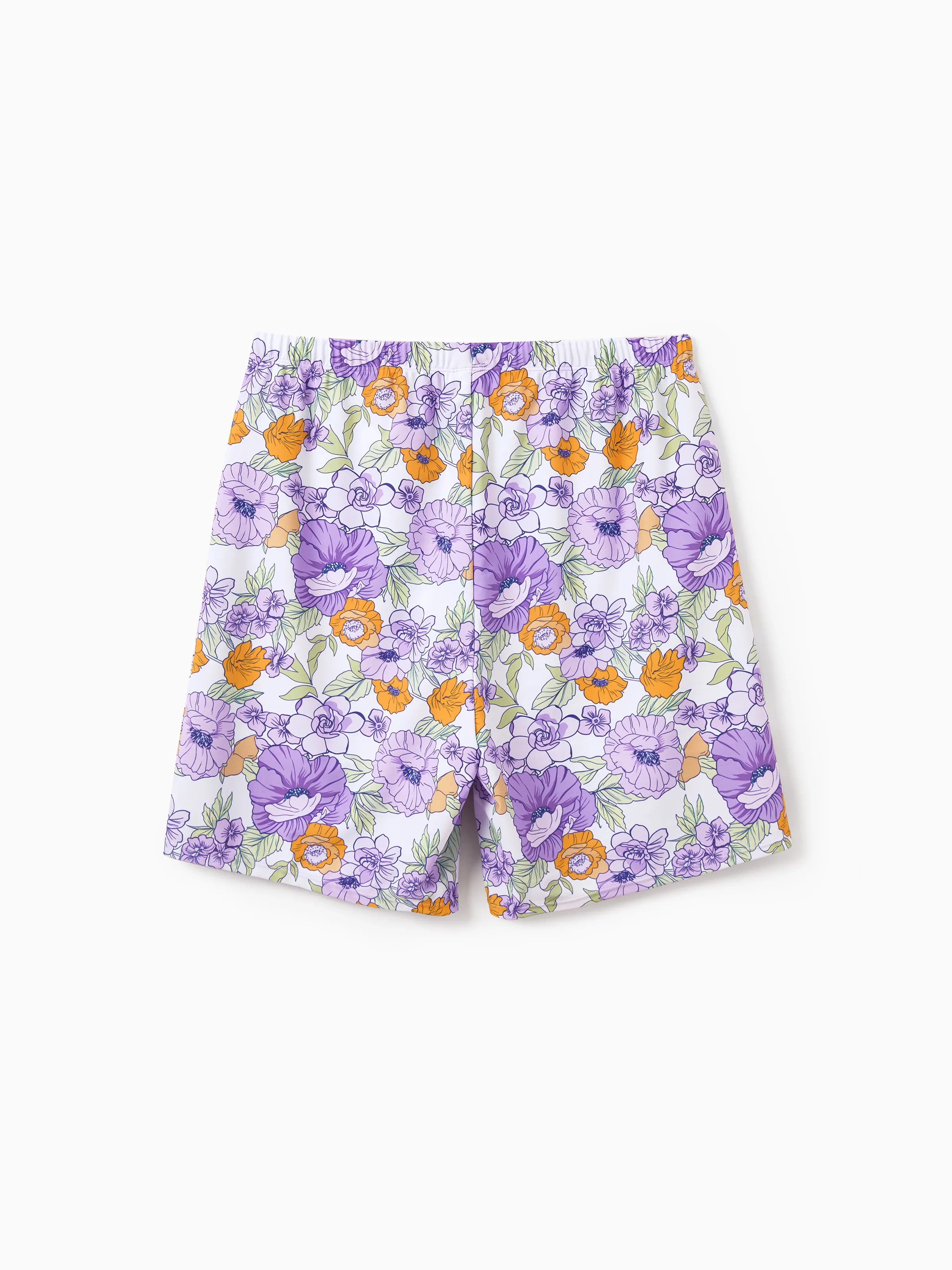 Daddy & Son Floral Print Swimsuits Ruffled One-Piece Bathing Suit & Swim Trunks Set Purple - Image 7