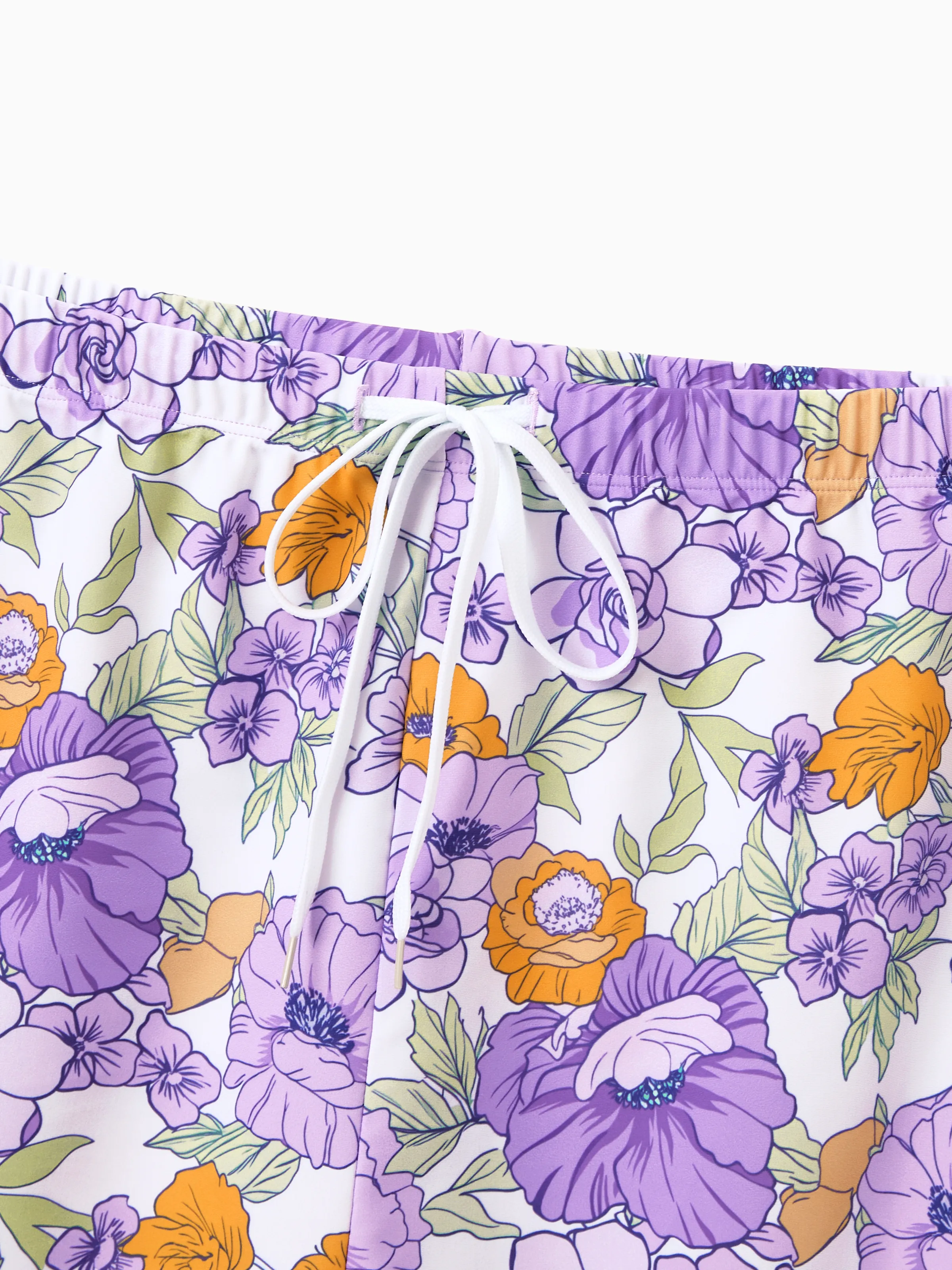 Daddy & Son Floral Print Swimsuits Ruffled One-Piece Bathing Suit & Swim Trunks Set Purple - Image 8