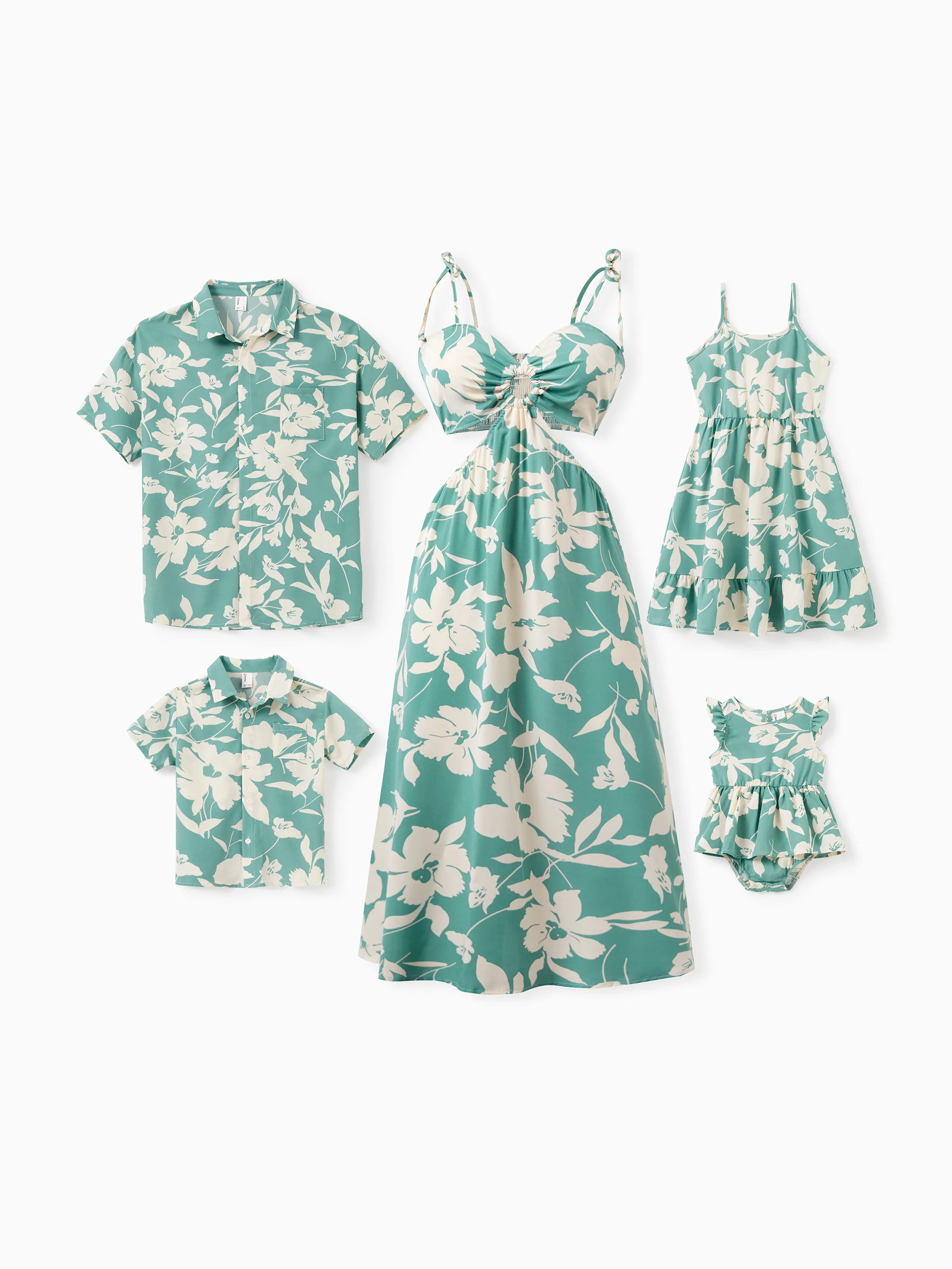 Daddy & Son Leaf Print Green Short-sleeve Shirt Set Green - Image 2