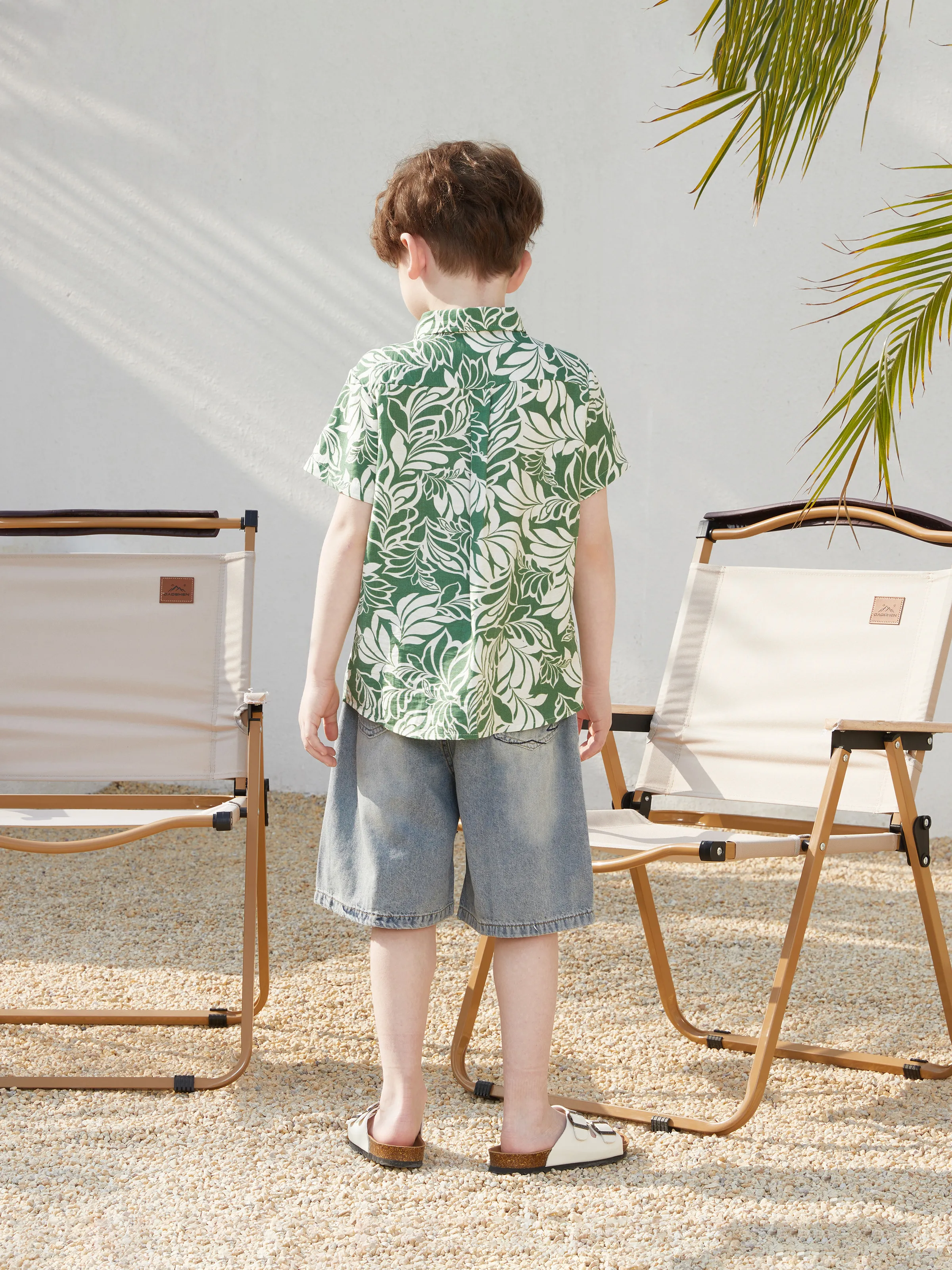 Daddy & Son Leaf Print Short-sleeve Shirt Set Green - Image 10