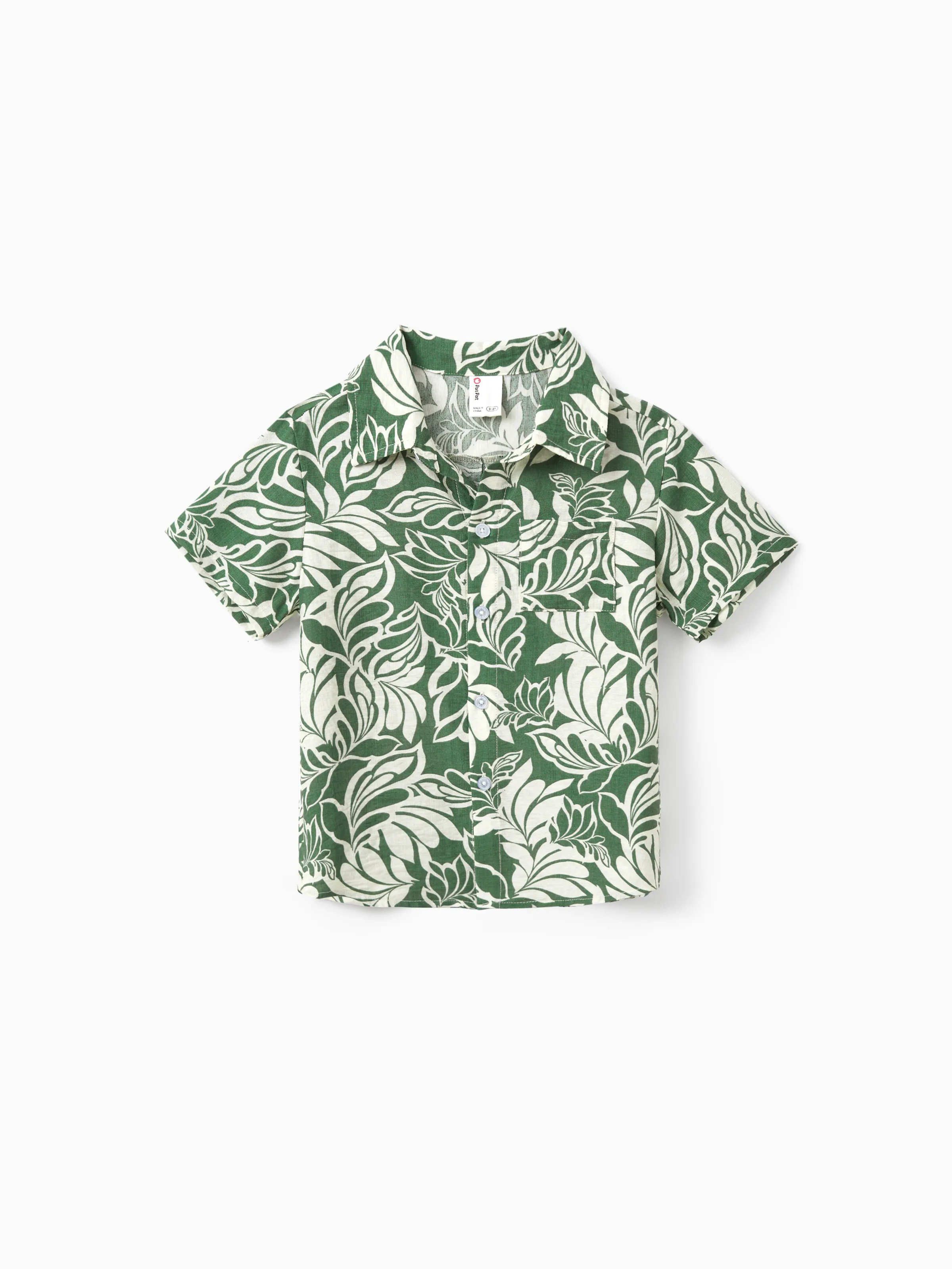 Daddy & Son Leaf Print Short-sleeve Shirt Set Green - Image 11