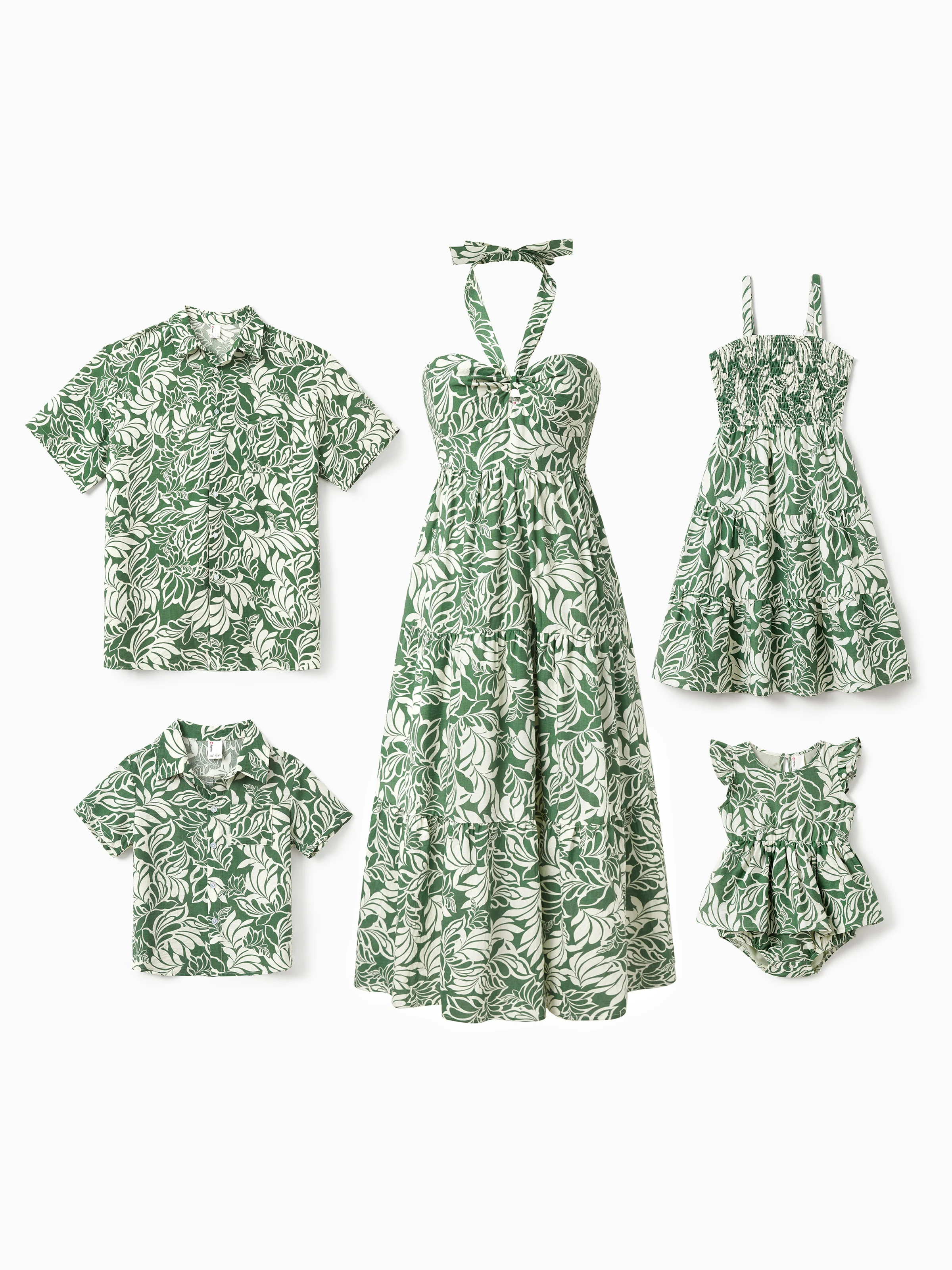 Daddy & Son Leaf Print Short-sleeve Shirt Set Green - Image 3