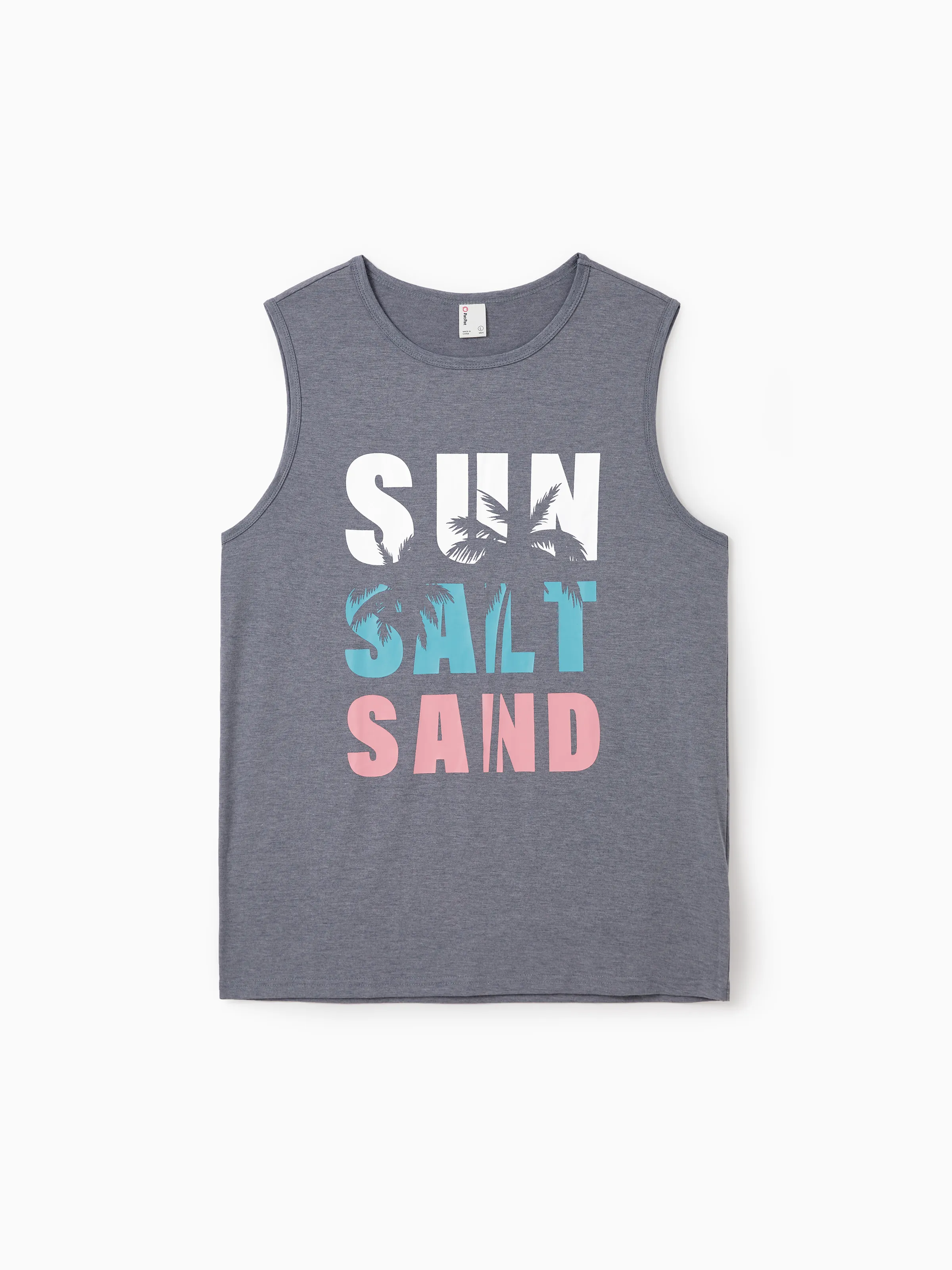 Daddy & Son Letter Print Sleeveless Tank Top Set Grey - Image 3