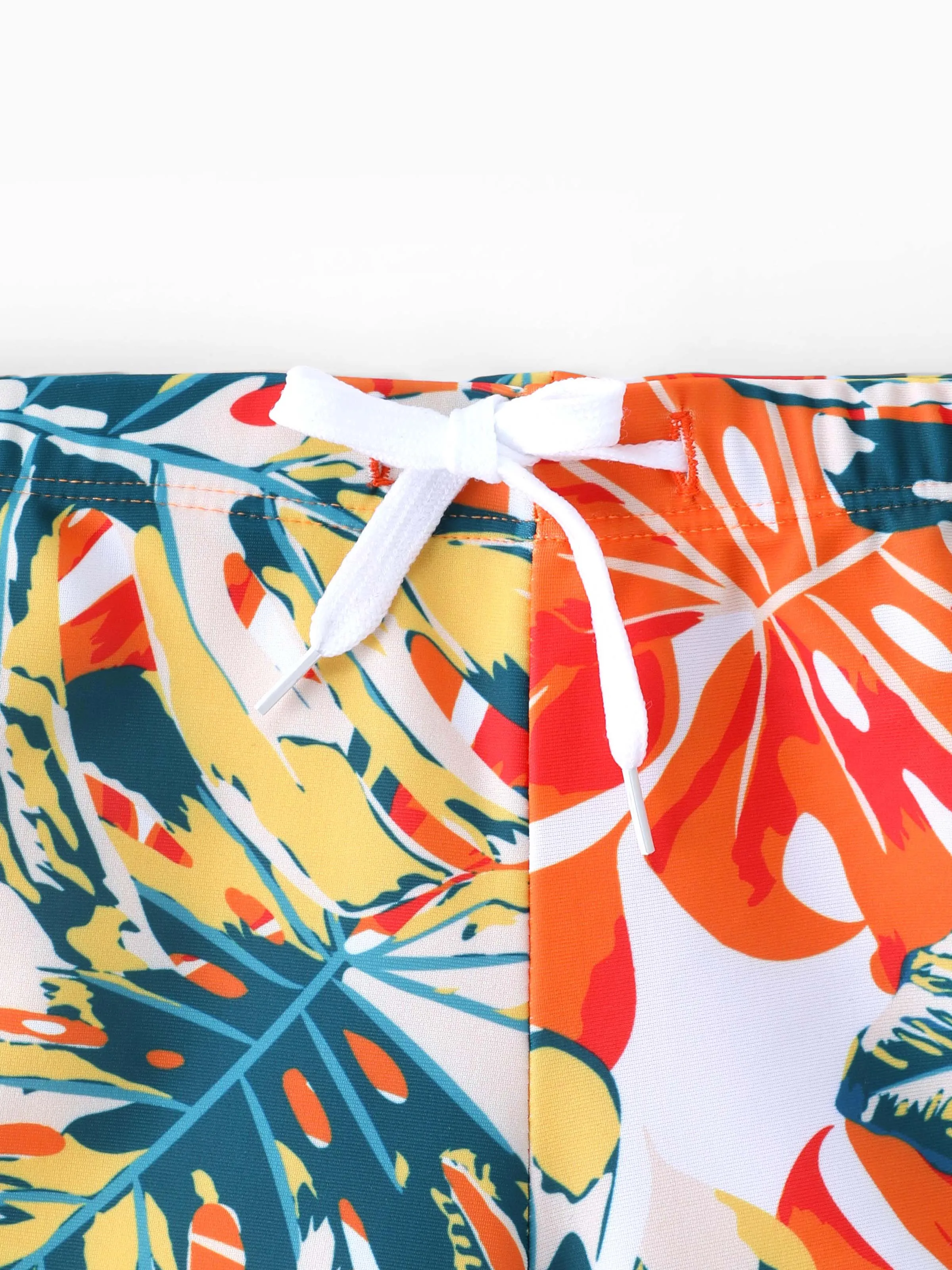 Daddy & Son Orange and All Over Tropical Plant Print Splicing Ruffle Swim Trunks Shorts Orange color - Image 10