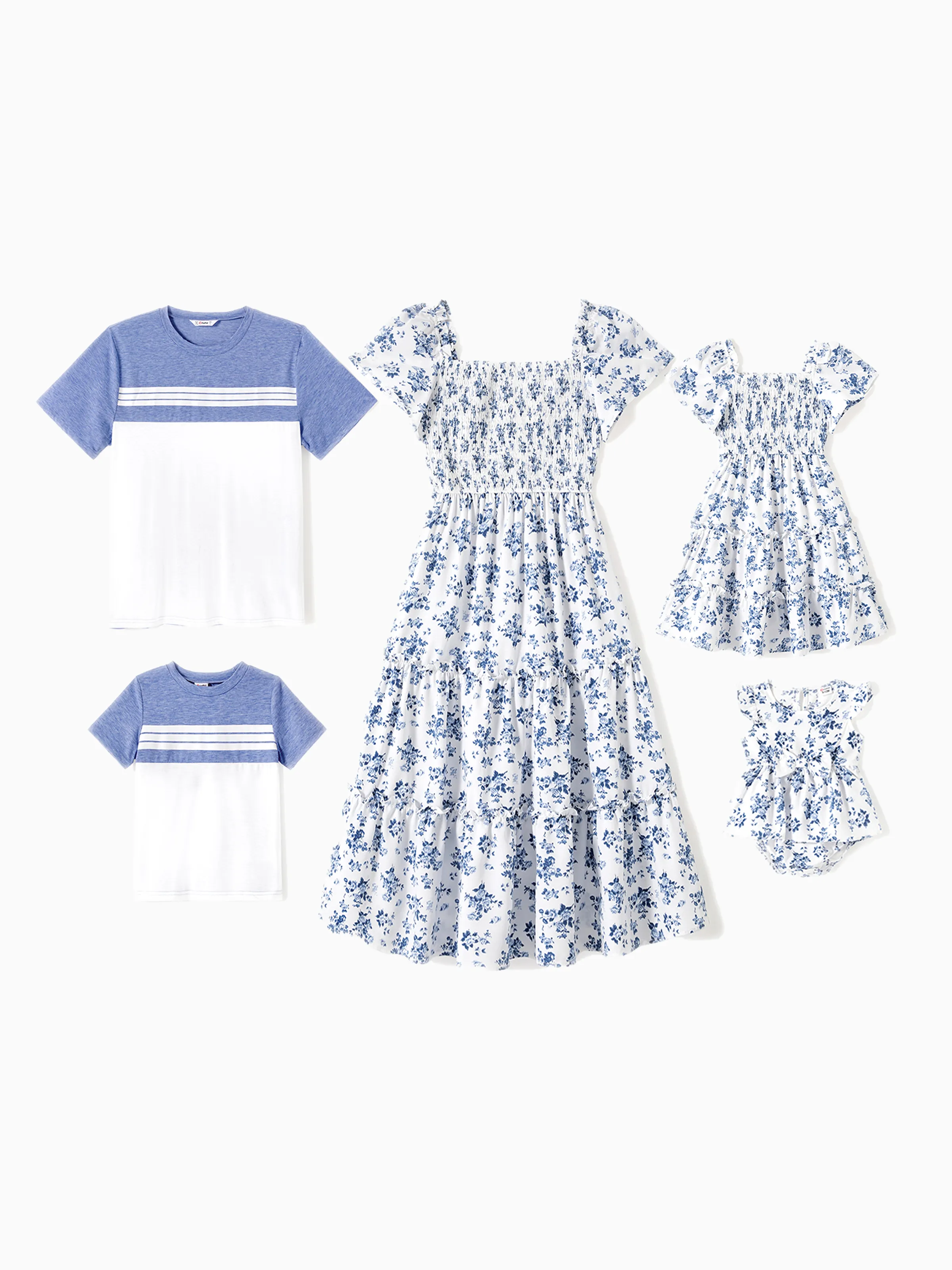 Daddy & Son Outfit: Floral Smocking Casual Suit BLUEWHITE - Image 2