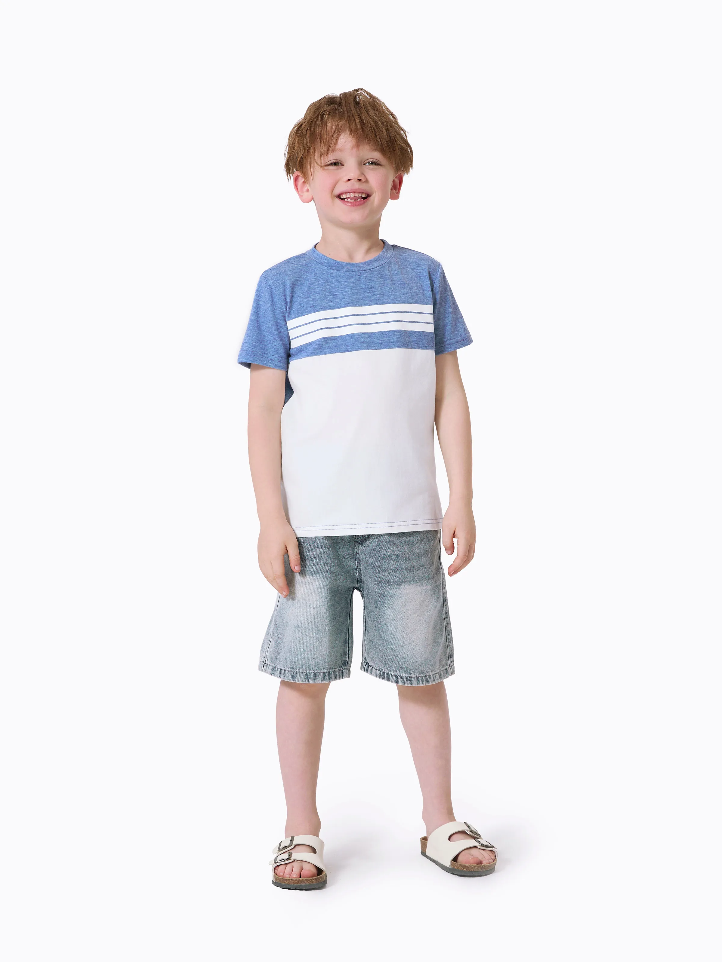Daddy & Son Outfit: Floral Smocking Casual Suit BLUEWHITE - Image 8