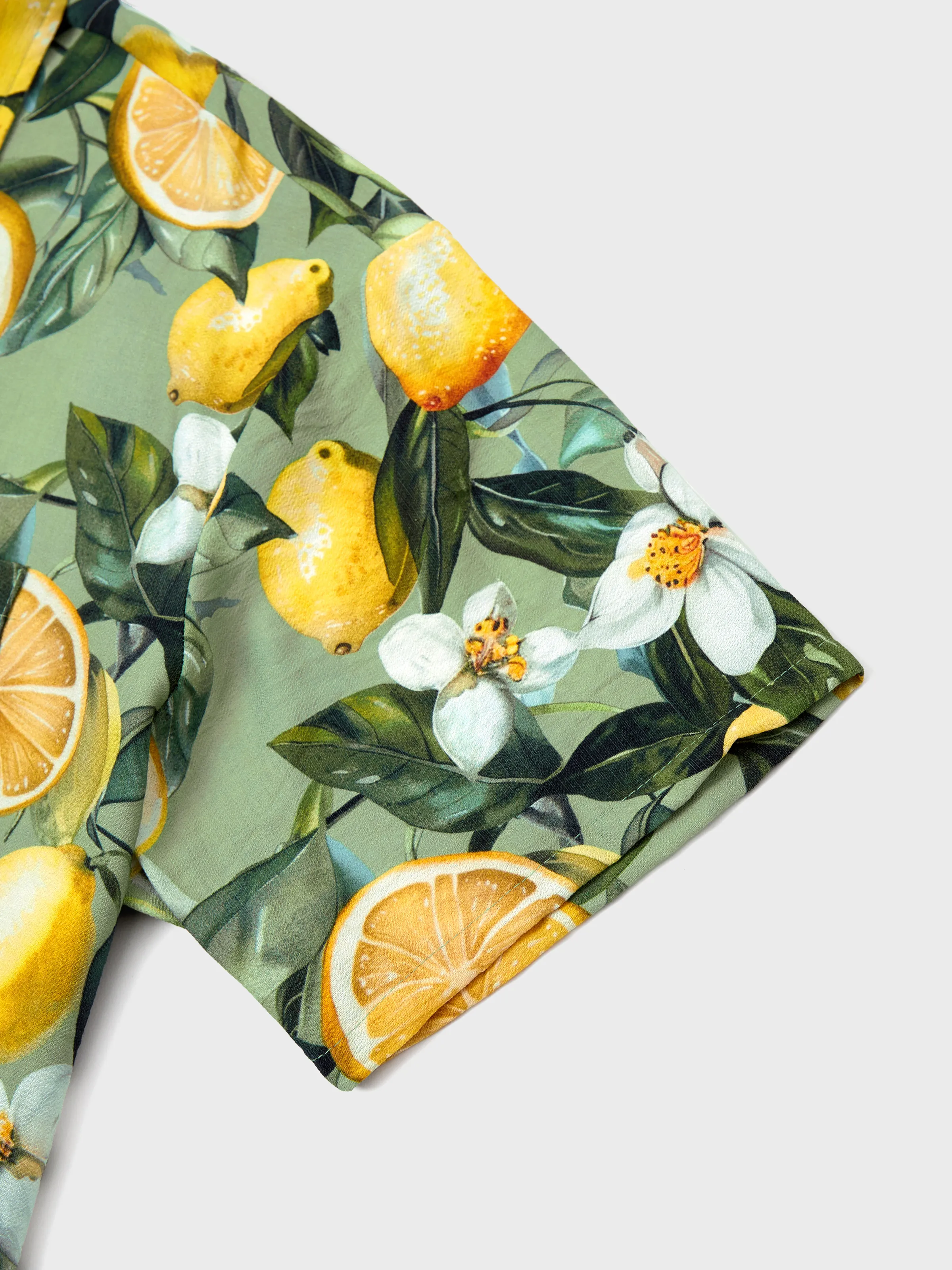 Daddy & Son Outfits – Lemon Print Hawaiian Shirts  – Tropical Vacation Clothes for Men & Kids Green - Image 10