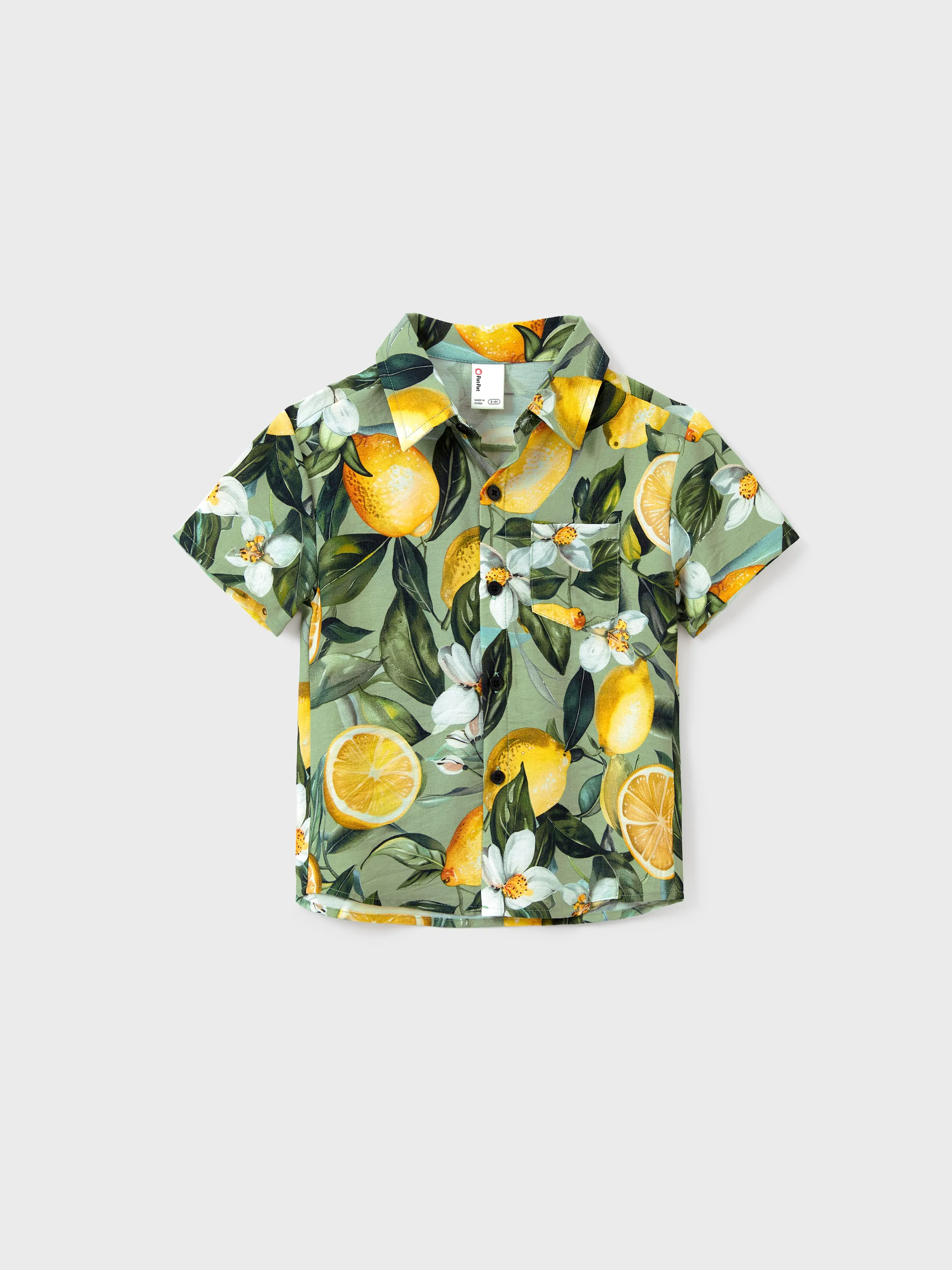 Daddy & Son Outfits – Lemon Print Hawaiian Shirts  – Tropical Vacation Clothes for Men & Kids Green - Image 13