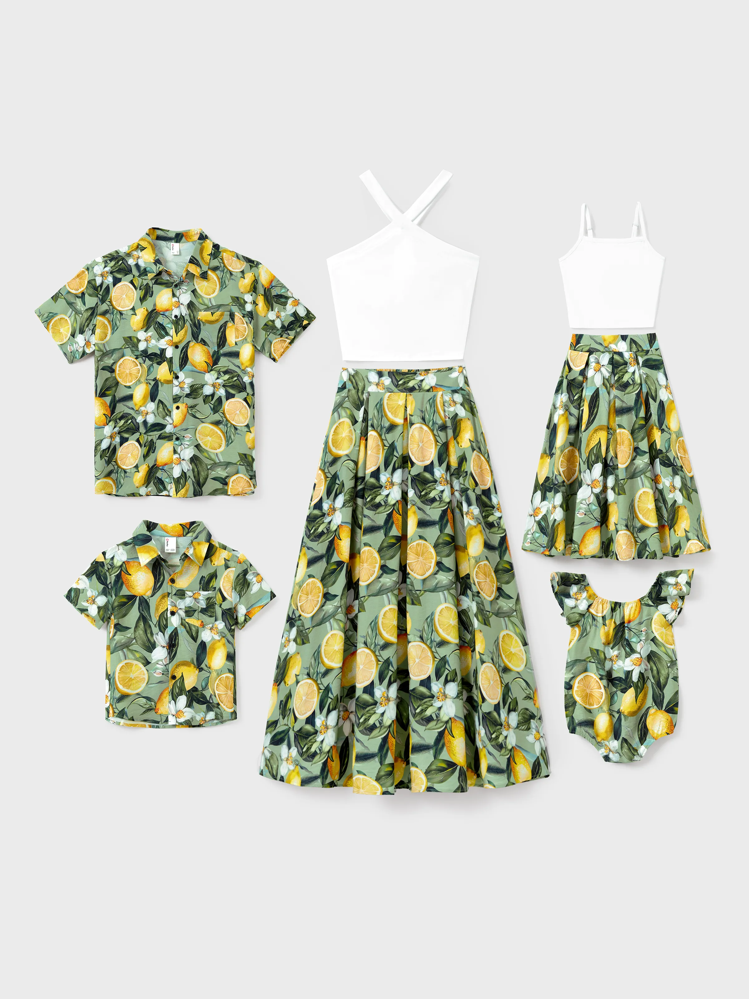 Daddy & Son Outfits – Lemon Print Hawaiian Shirts  – Tropical Vacation Clothes for Men & Kids Green - Image 3