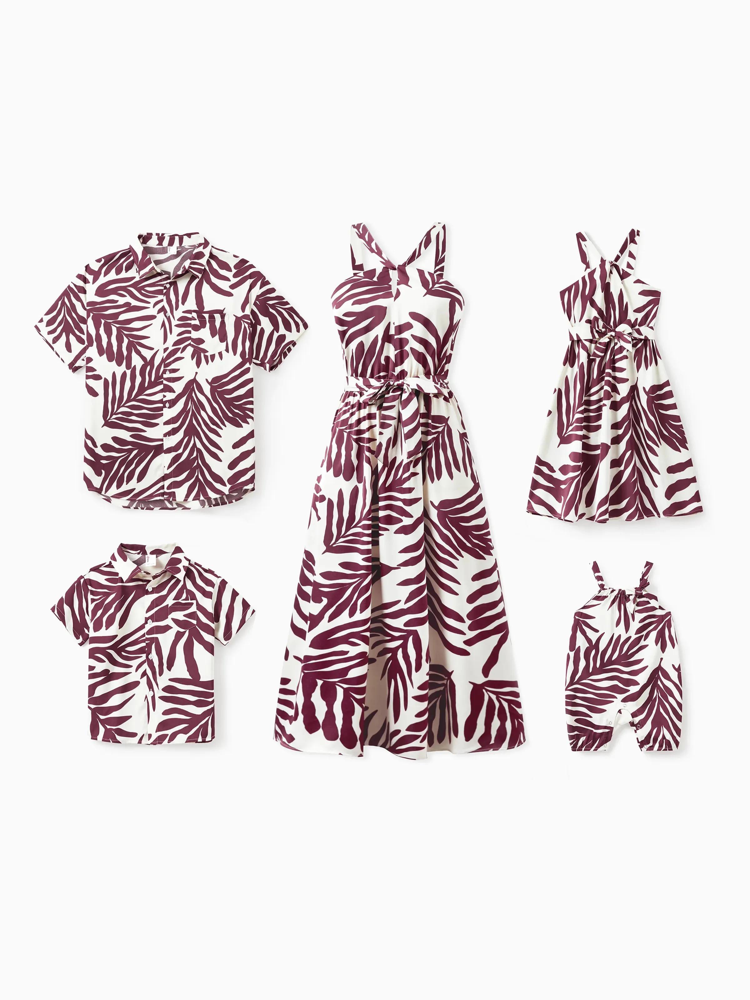 Daddy & Son Outfits Red Leaf Print Shirts for Hawaii/Cruise/Resort/Casual Wear White - Image 2