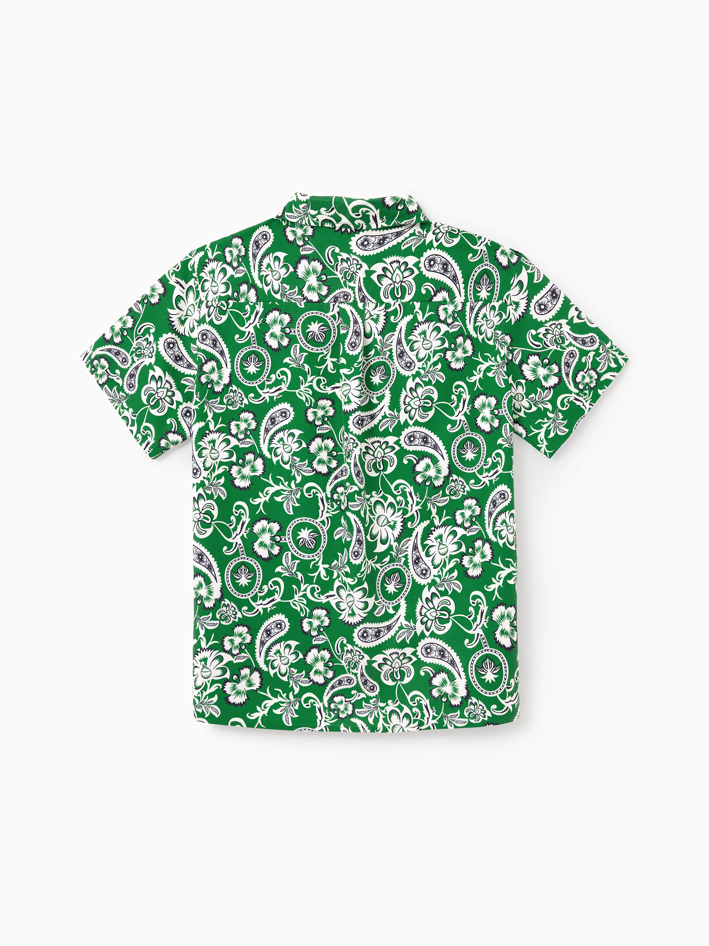 Daddy & Son Outfits Set Floral Print Short-sleeve Collar Shirt or Strappy Smocked  Dress for Summer Vacation Green - Image 7