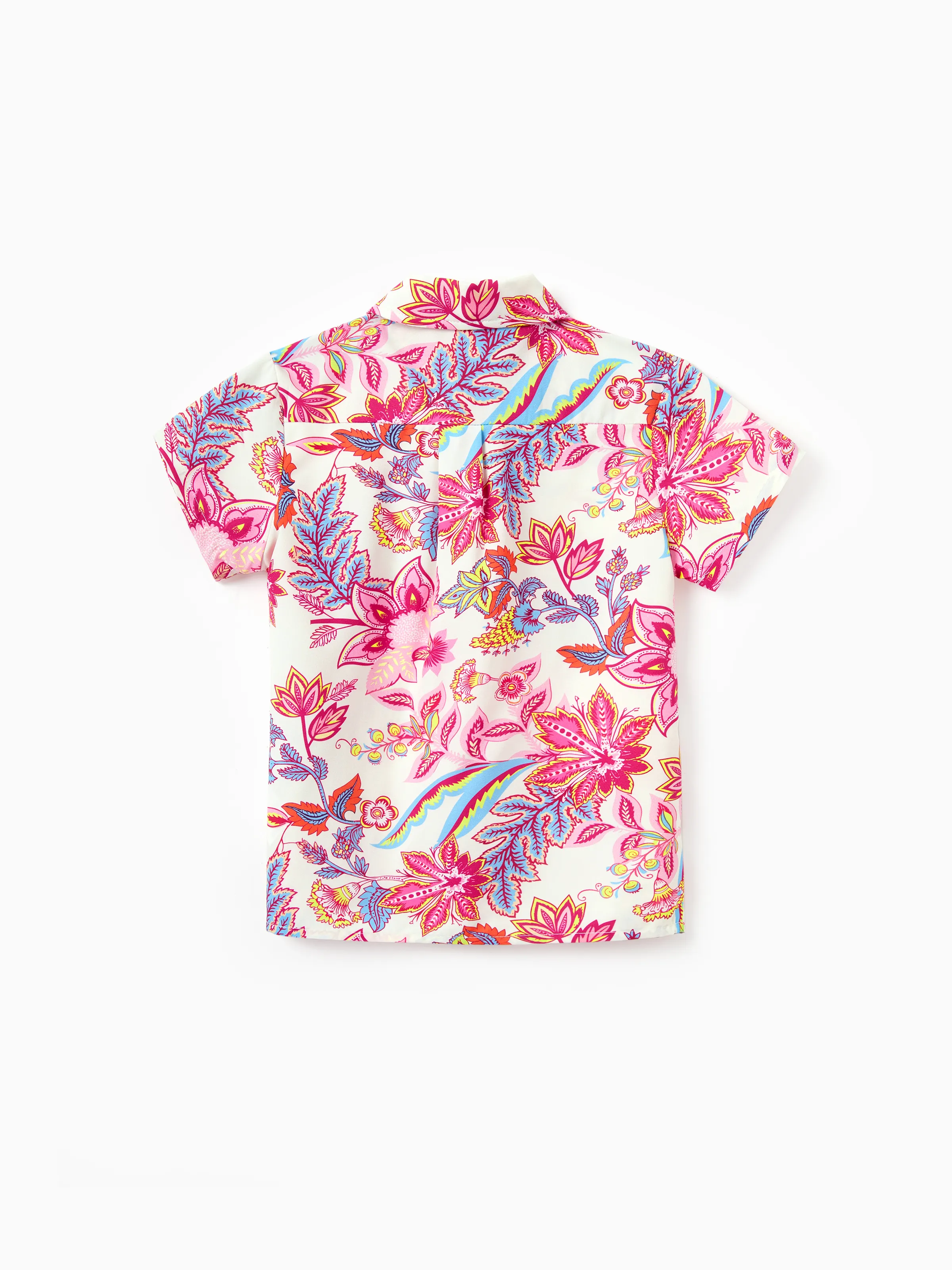 Daddy & Son Outfits Set Tropical Flora Print Short-sleeve Collar Shirt or Halter Belted Dress for Summer Vacation Beige - Image 9