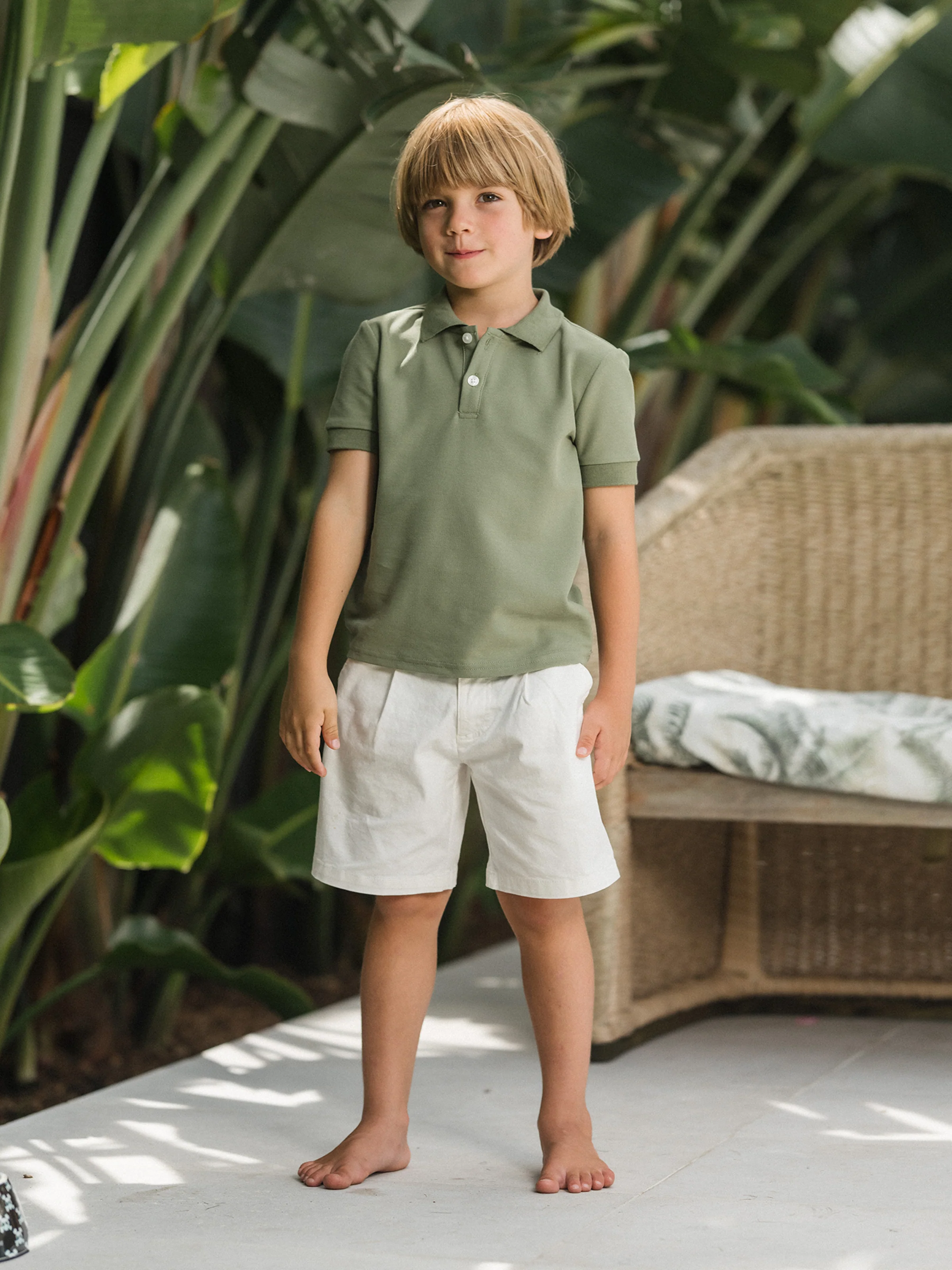 Family Matching Polo Collar Short-sleeve Shirt or V-neck Strappy Mesh Dress  Green - Image 29