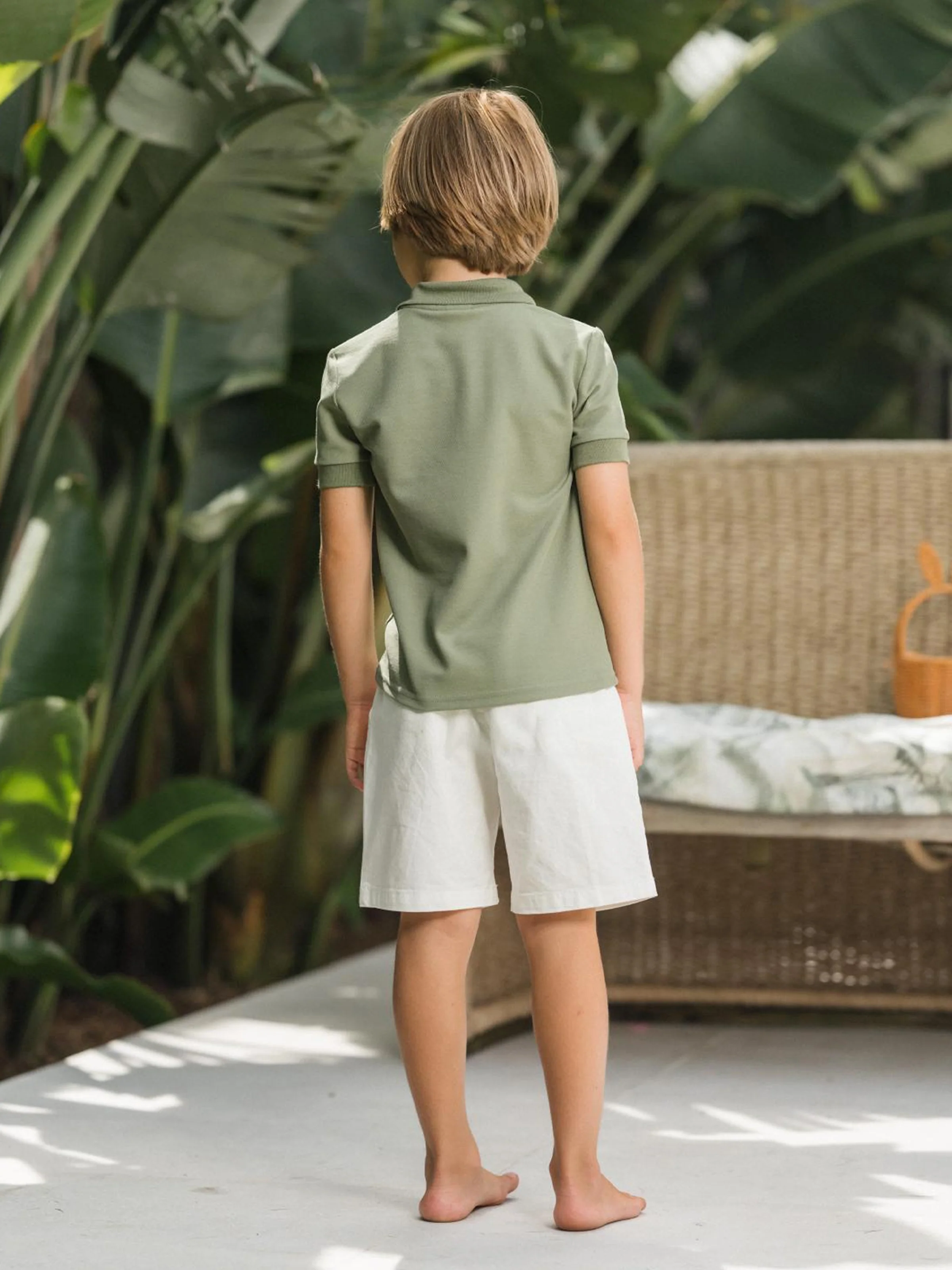 Family Matching Polo Collar Short-sleeve Shirt or V-neck Strappy Mesh Dress  Green - Image 30