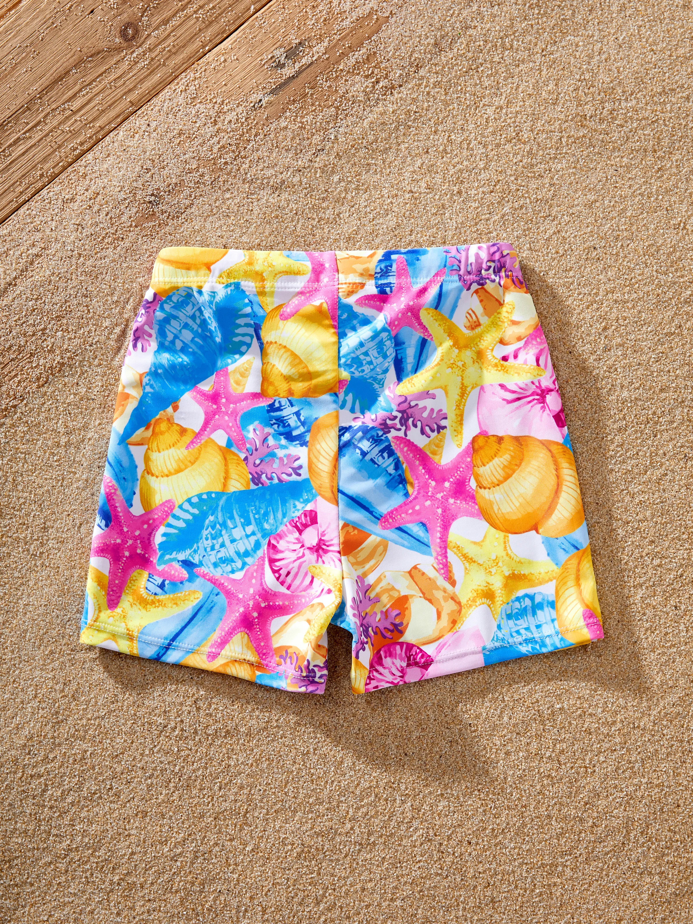 Daddy & Son Seashell & Starfish Print Swimsuits Ruched One-Piece & Swim Trunks Set Multi-color - Image 14