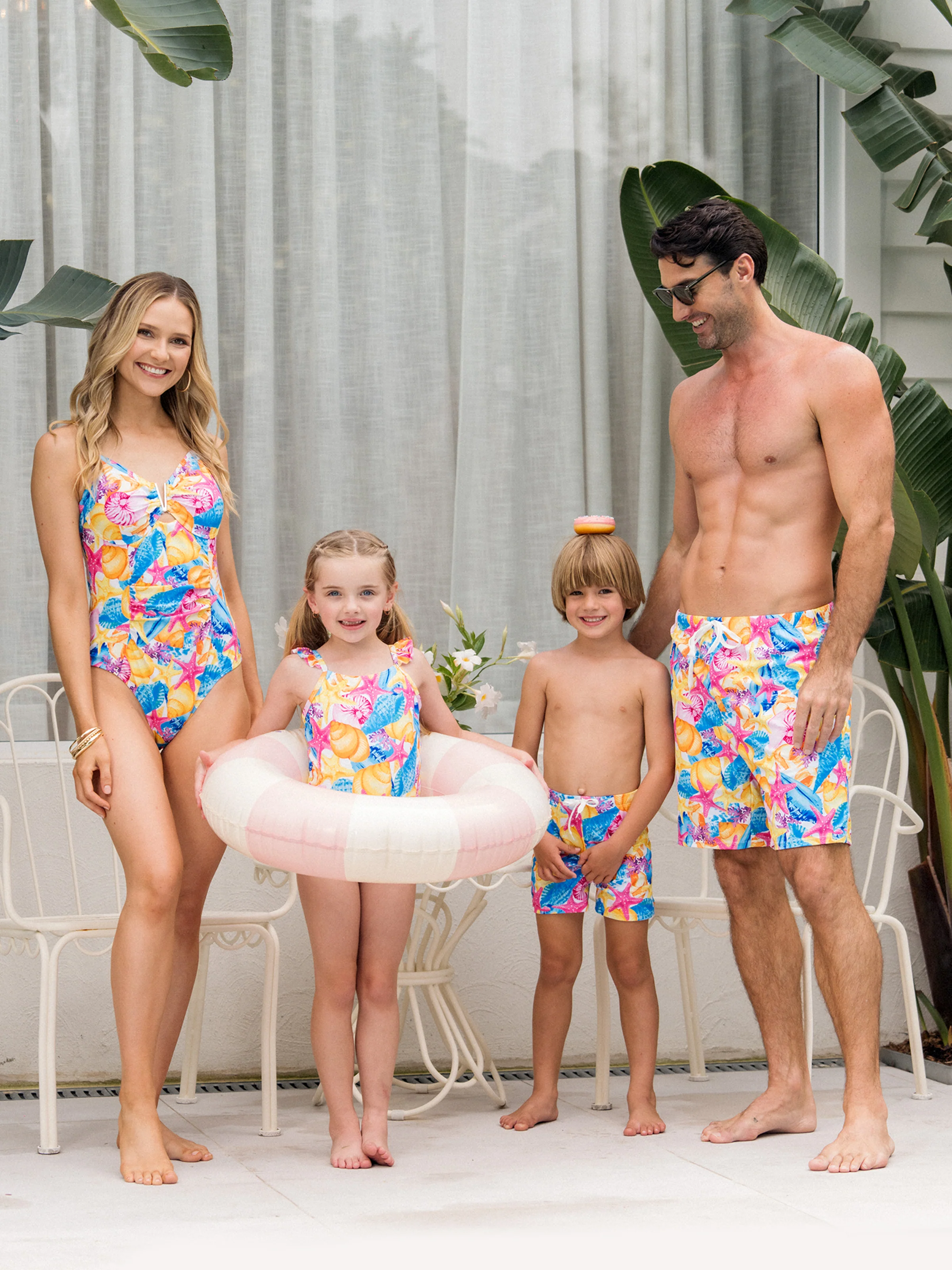 Mommy & me Seashell & Starfish Print Swimsuits Ruched One-Piece & Swim Trunks Set Multi-color - Image 2