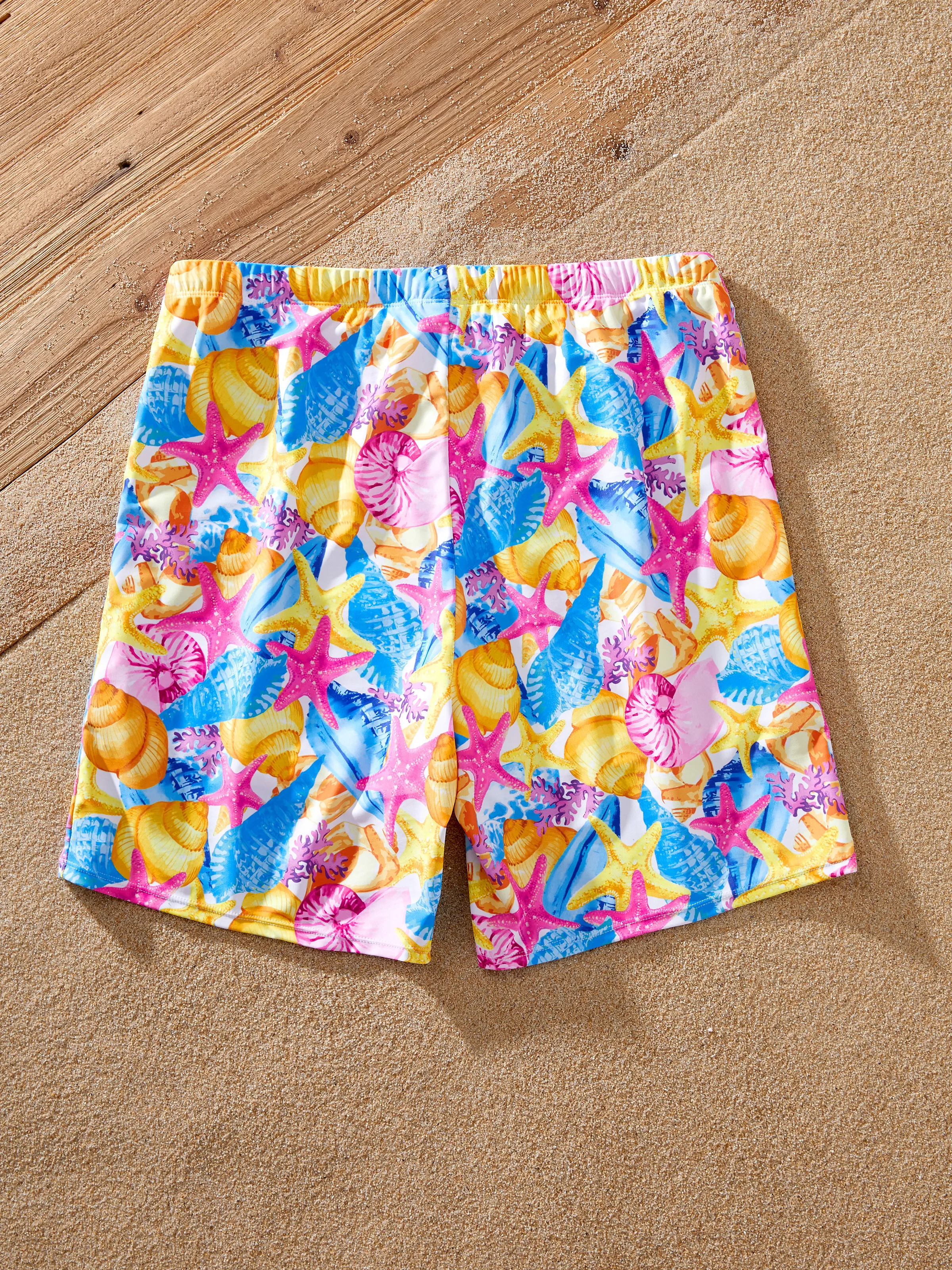 Daddy & Son Seashell & Starfish Print Swimsuits Ruched One-Piece & Swim Trunks Set Multi-color - Image 7