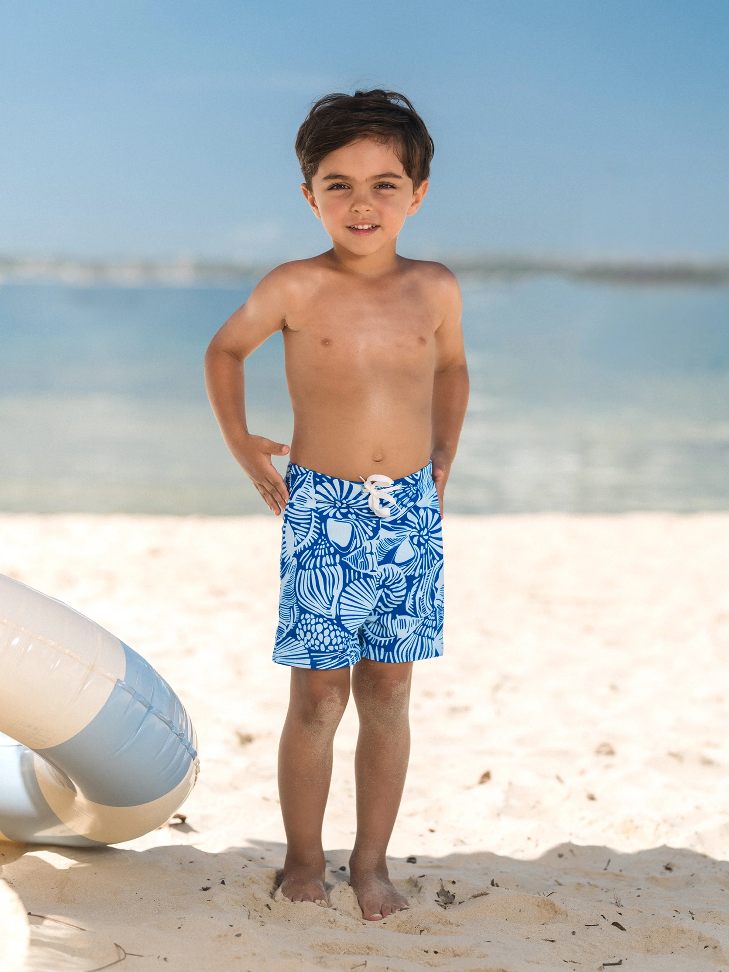 Daddy & Son Shell Print Swimwear Floral two-piece Bikini & Swim Shorts Set for Mom, Dad, & Kids, Perfect for Beach Days & Pool Parties Blue - Image 11