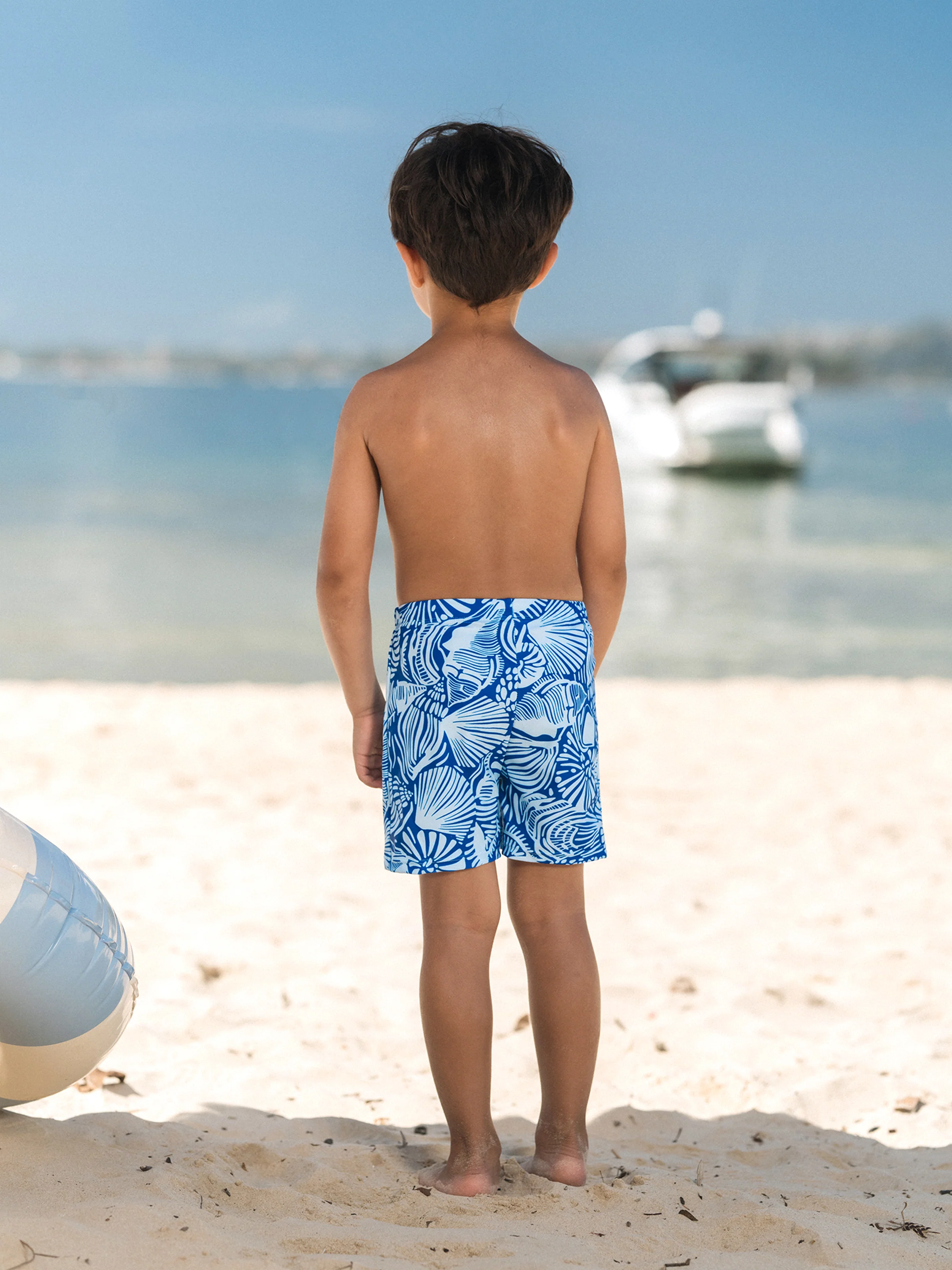 Daddy & Son Shell Print Swimwear Floral two-piece Bikini & Swim Shorts Set for Mom, Dad, & Kids, Perfect for Beach Days & Pool Parties Blue - Image 12