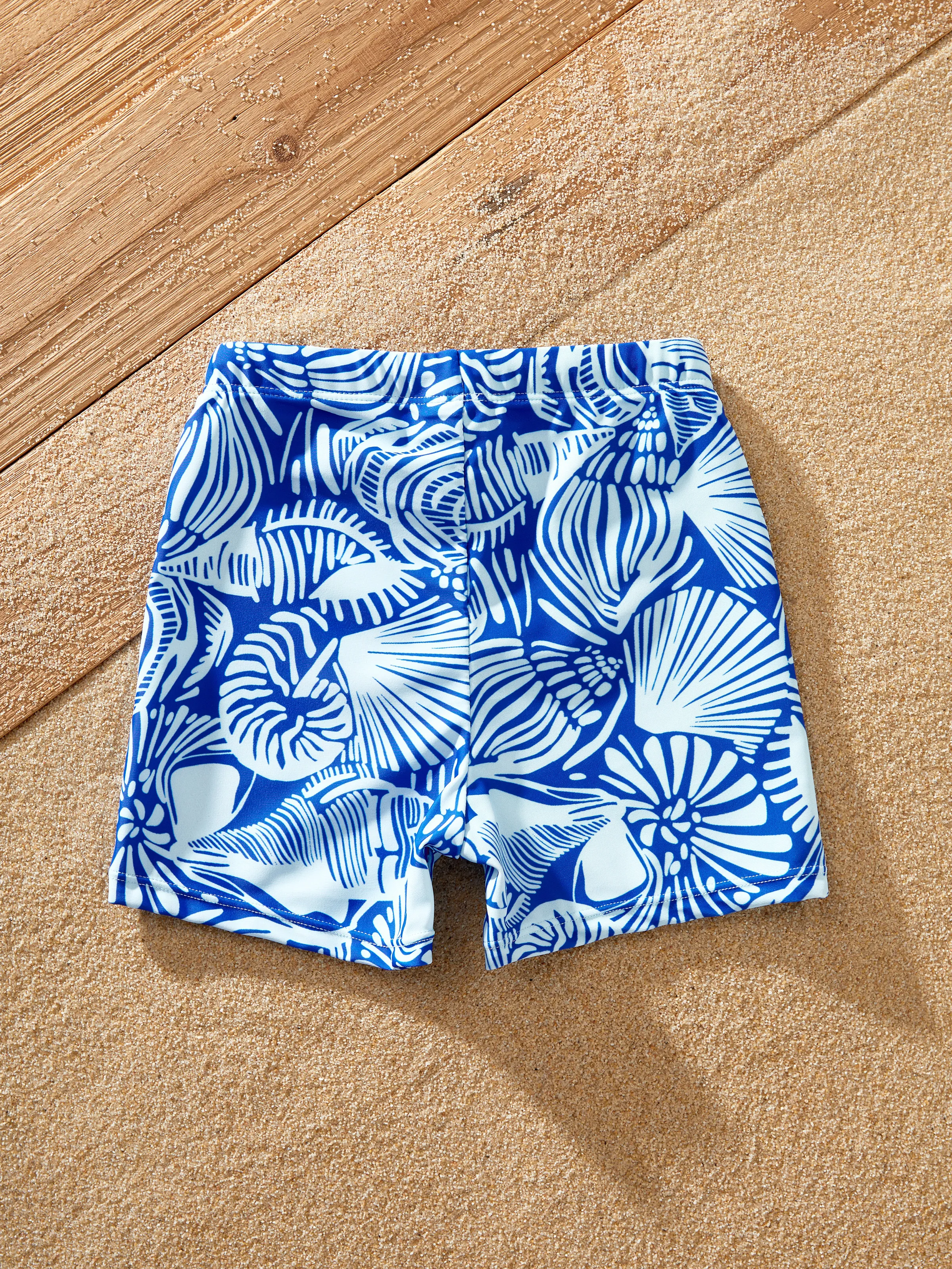 Daddy & Son Shell Print Swimwear Floral two-piece Bikini & Swim Shorts Set for Mom, Dad, & Kids, Perfect for Beach Days & Pool Parties Blue - Image 14