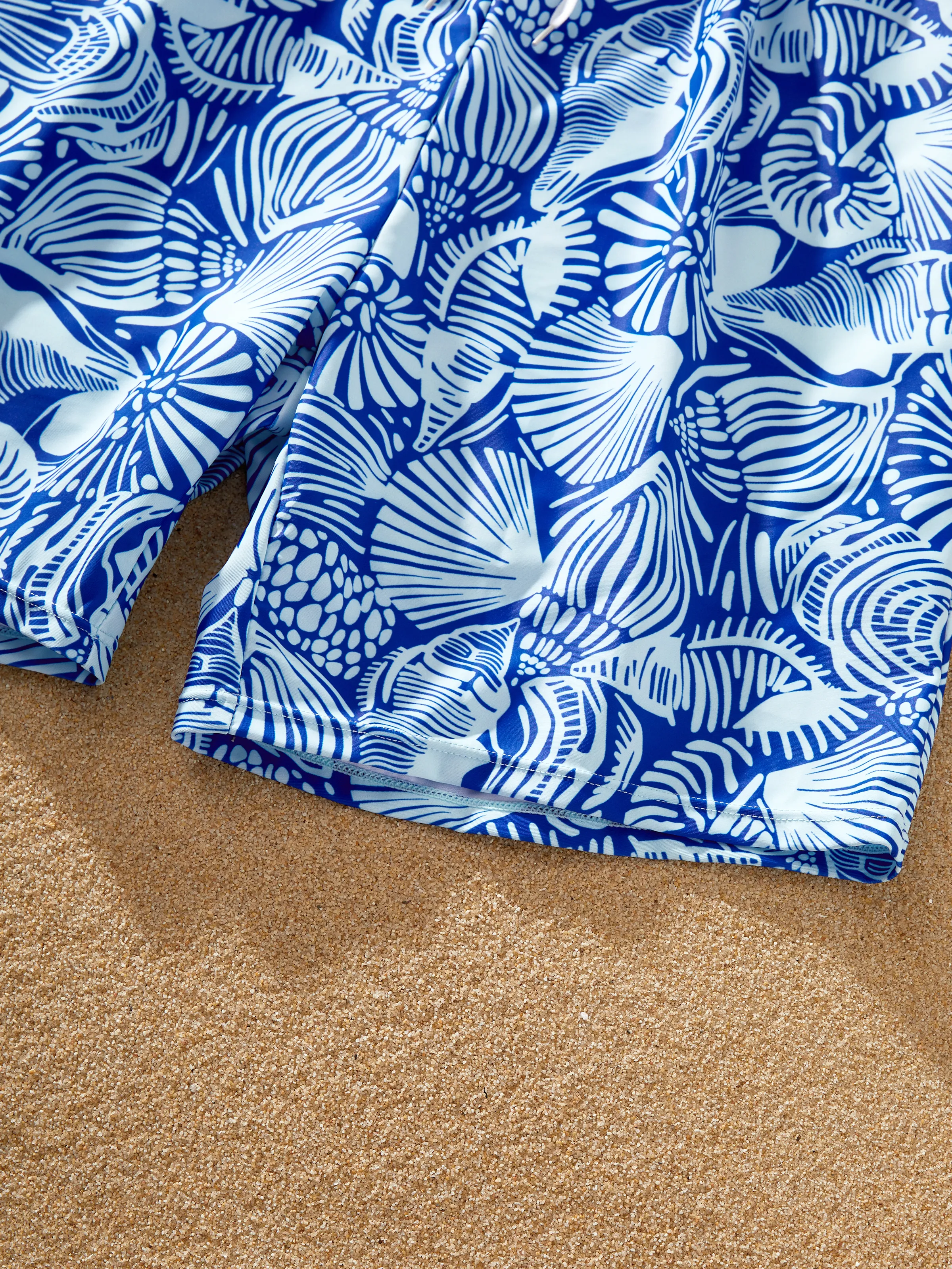 Daddy & Son Shell Print Swimwear Floral two-piece Bikini & Swim Shorts Set for Mom, Dad, & Kids, Perfect for Beach Days & Pool Parties Blue - Image 9