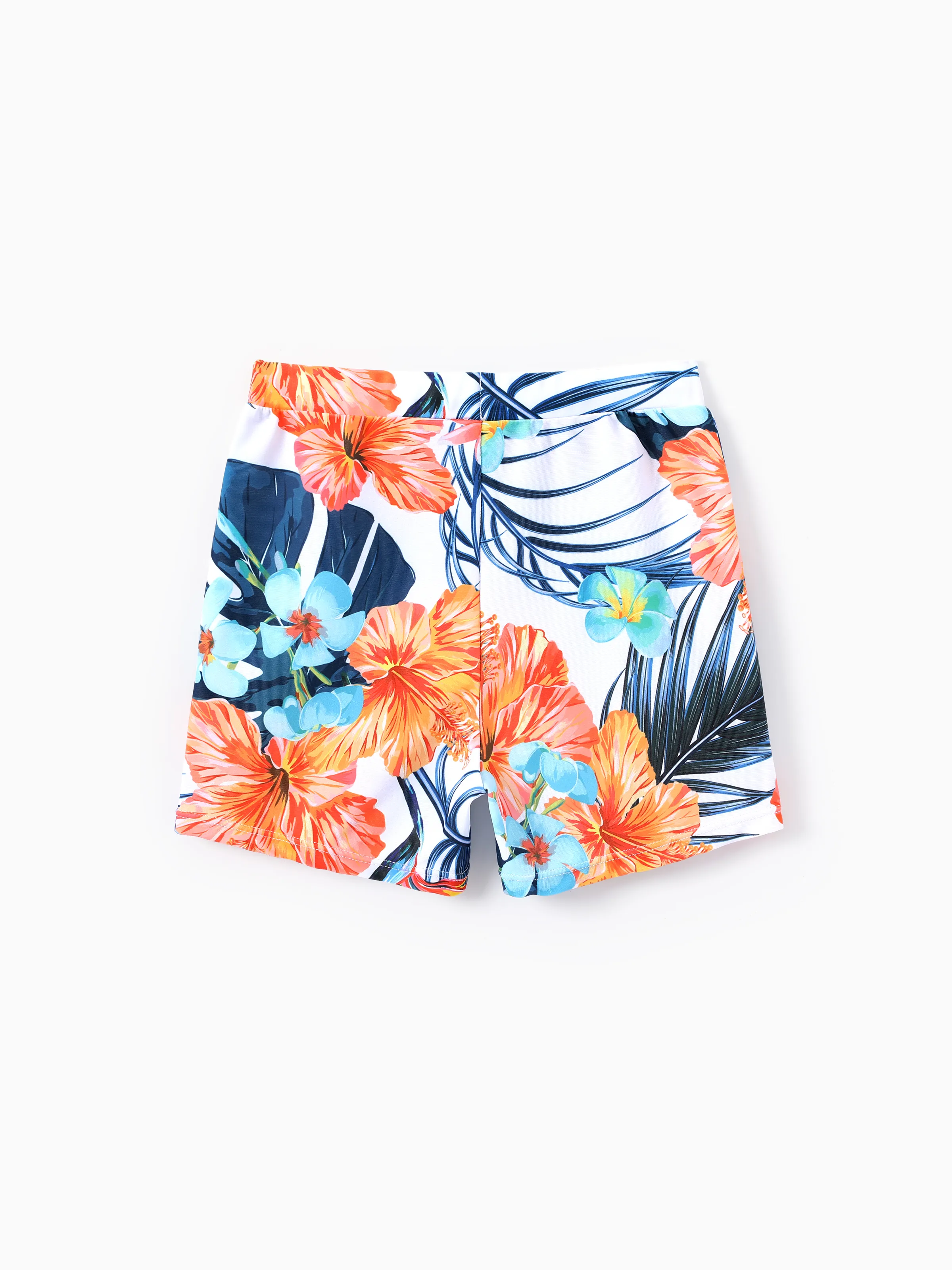 Daddy & Son Swimwear Tropical Floral Bikini Set with Ruffle Top for Mom & Daughter, Board Shorts for Dad & Son, Bright Summer Beach Outfits Orange - Image 8