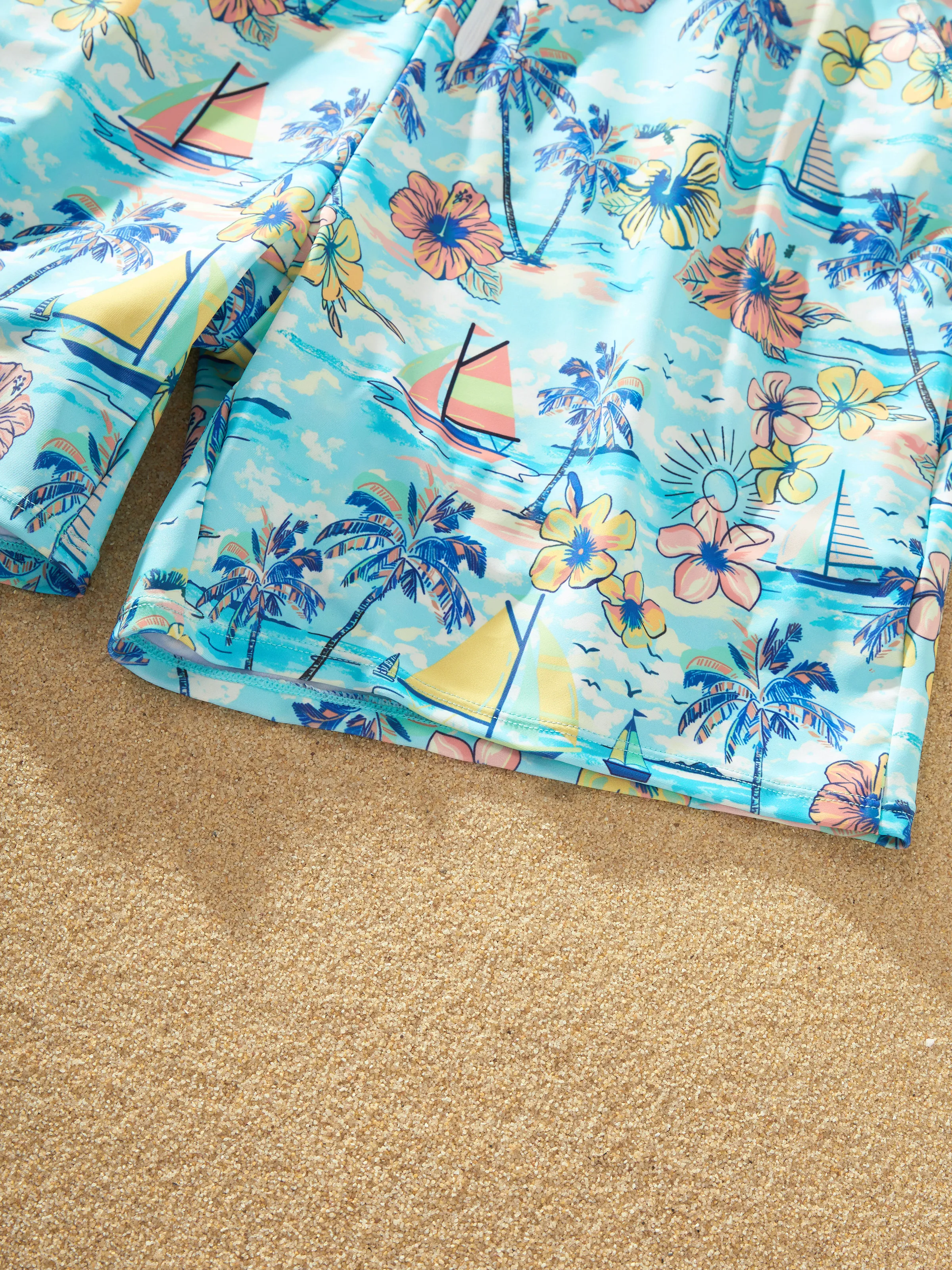 Daddy & Son Swimwear Tropical Print,Daddy & Son Swim Trunks Set for Summer Beach Vacation Light Blue - Image 10