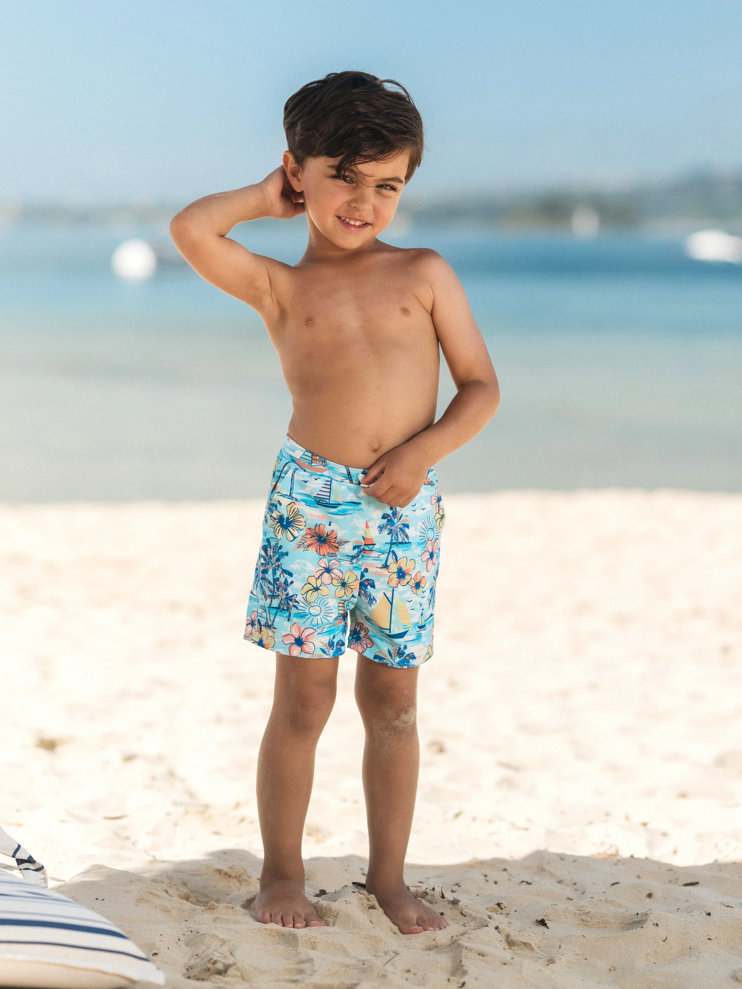 Family Matching Swimwear Tropical Print, Mommy Tie-front Cutout One-piece Swimsuit, Girl two-piece Swimsuit Daddy & Son Swim Trunks Set for Summer Beach Vacation Light Blue - Image 17