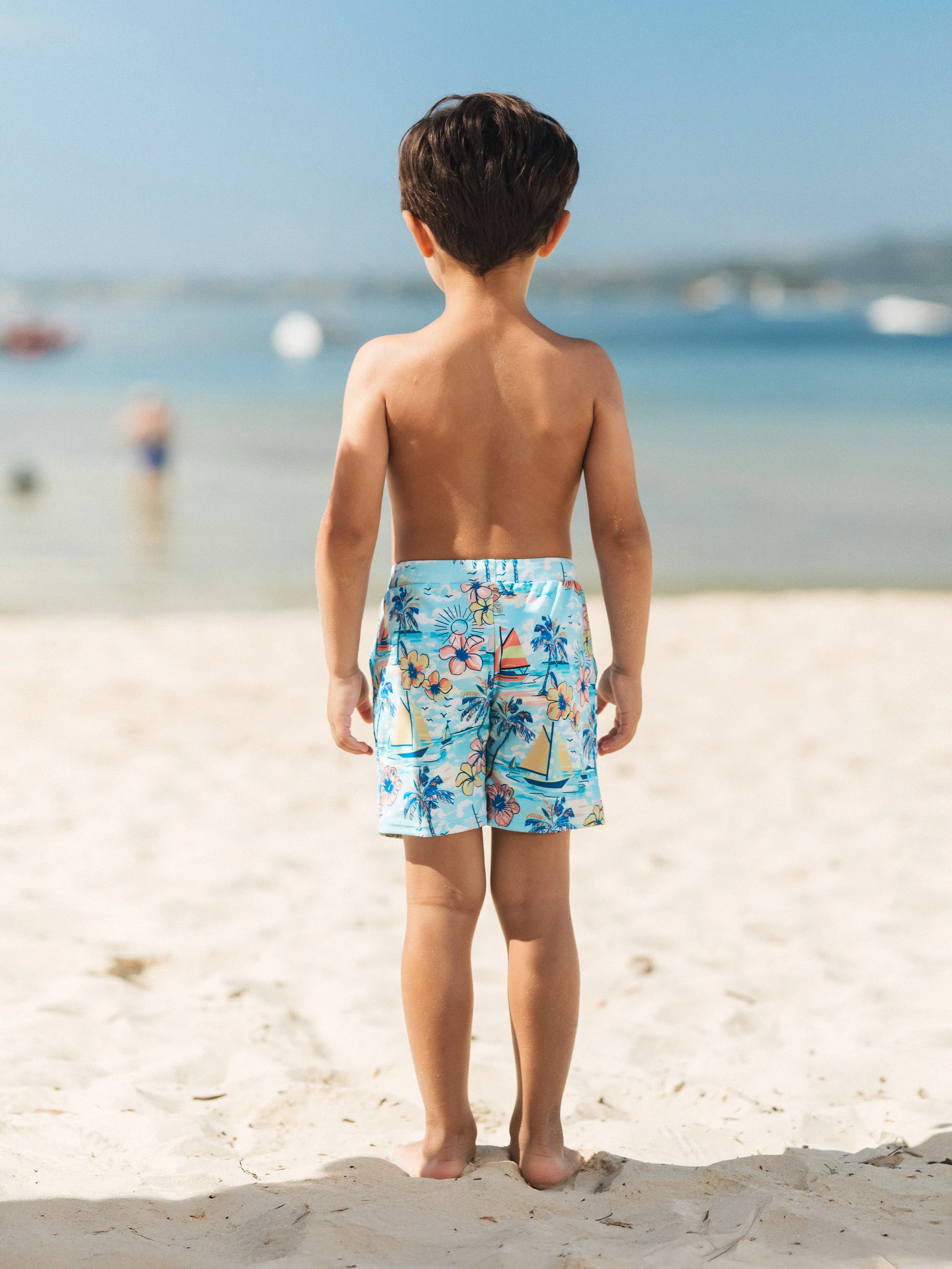 Family Matching Swimwear Tropical Print, Mommy Tie-front Cutout One-piece Swimsuit, Girl two-piece Swimsuit Daddy & Son Swim Trunks Set for Summer Beach Vacation Light Blue - Image 18