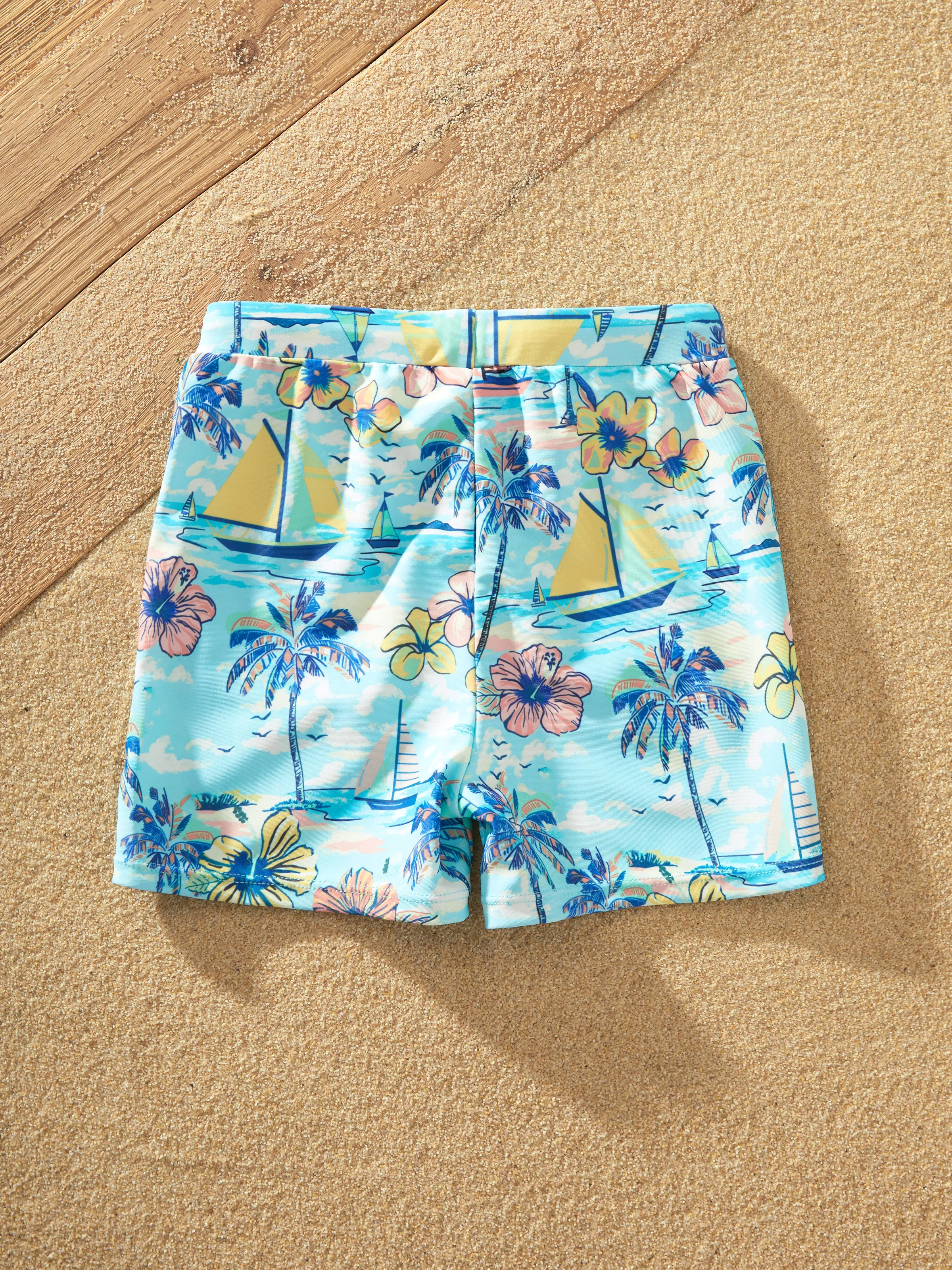 Daddy & Son Swimwear Tropical Print,Daddy & Son Swim Trunks Set for Summer Beach Vacation Light Blue - Image 14
