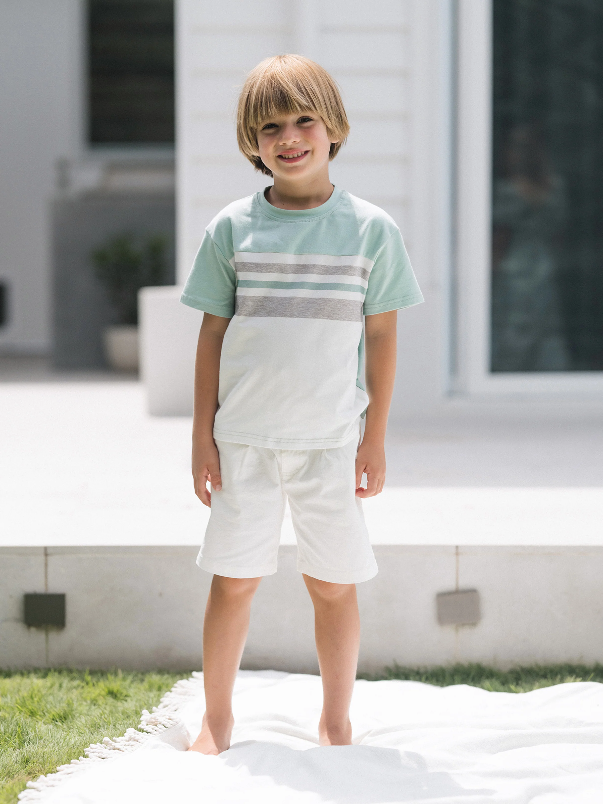 Daddy & Son T-Shirt & Dress Set Polka Dot Puff-sleeve Dress for Mom, Daughter & Baby, Color Block Cotton Tee for Dad & Son, Perfect for Family Outings & Photos Light Green - Image 11