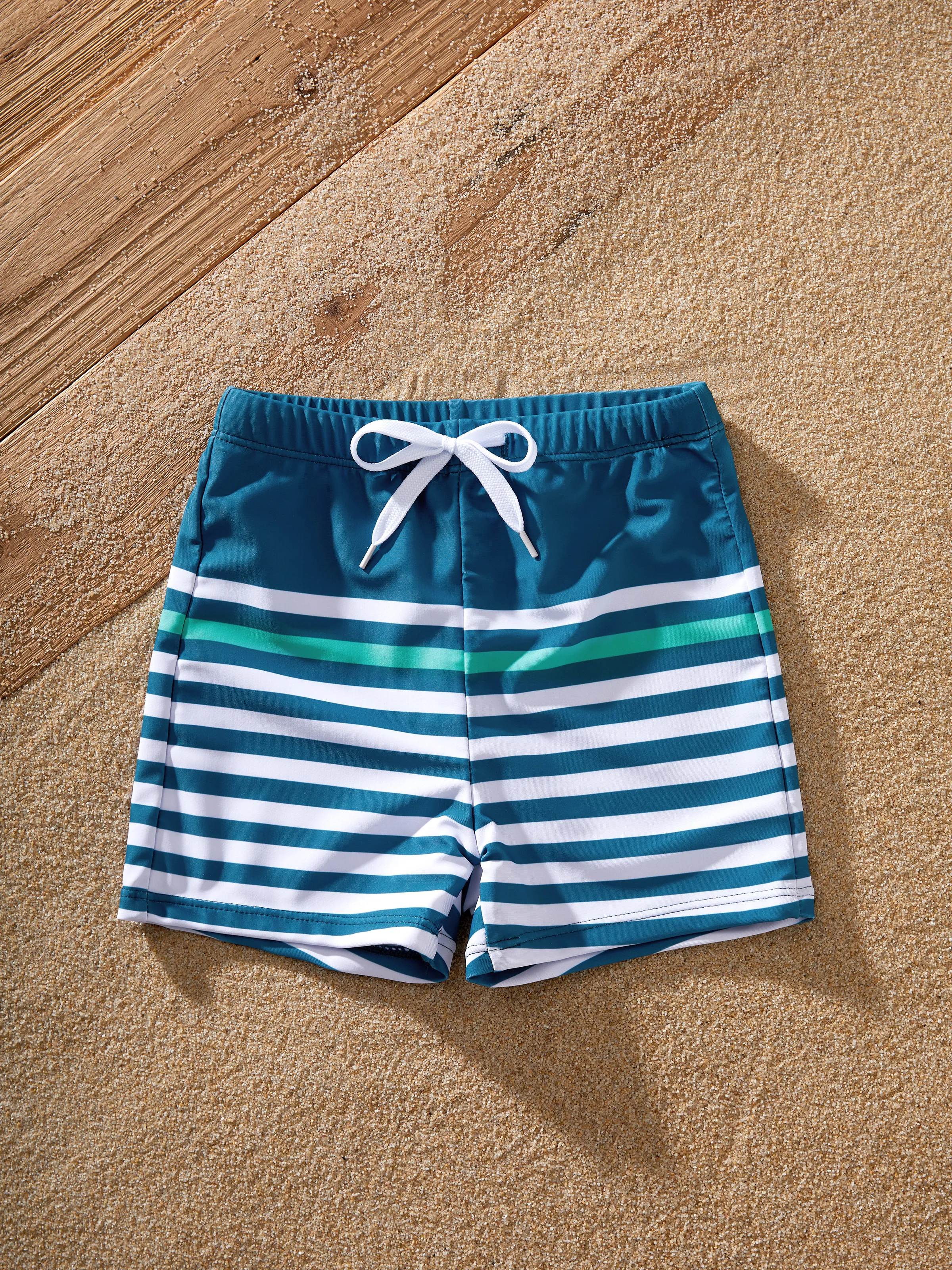 Daddy & Son Teal Striped Swimsuits Ruched Bikini & Swim Trunks Set Multi-color - Image 8