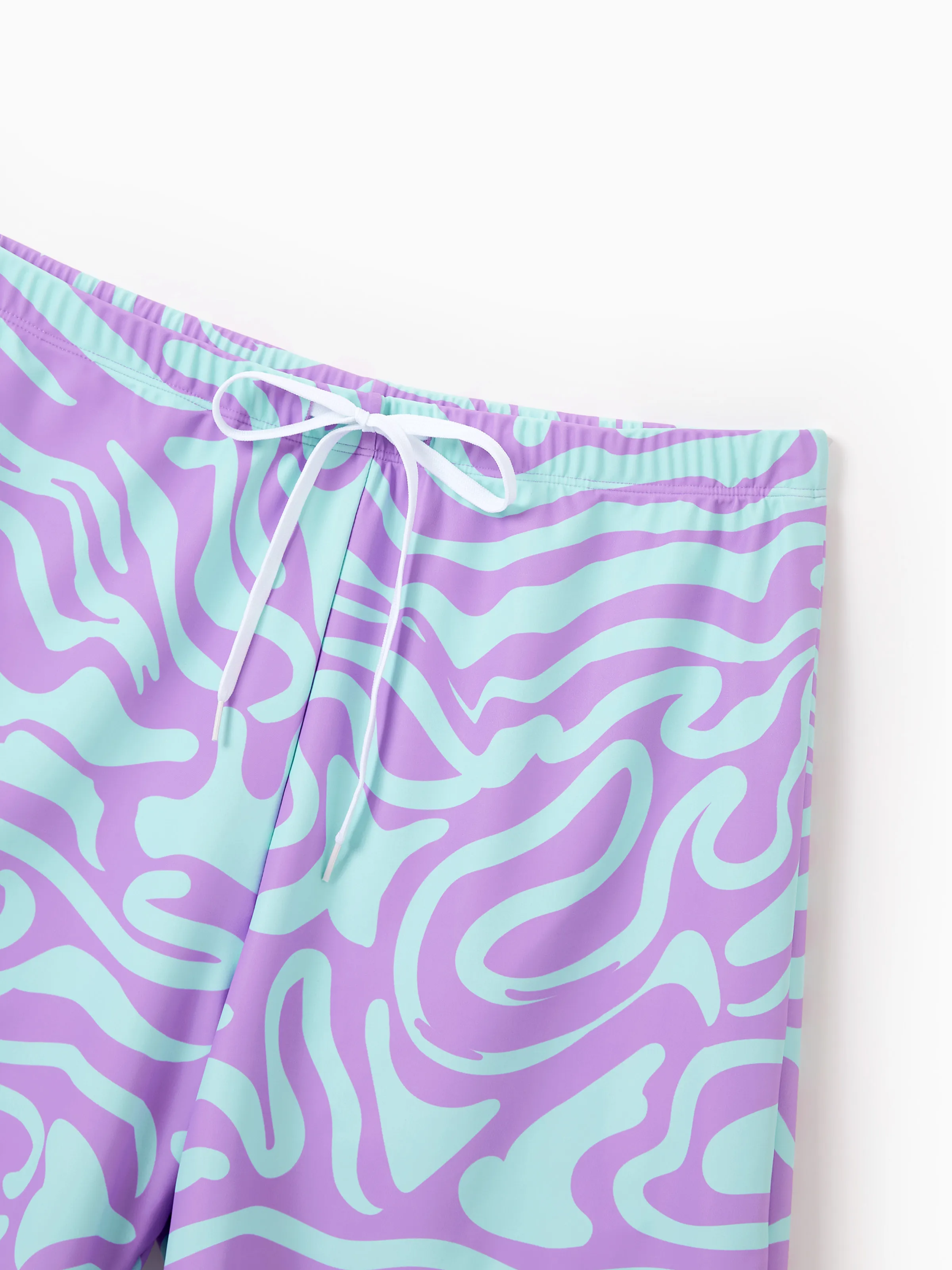 Daddy & Son Trendy Purple & Blue Wave Print Swim Trunks Purple - Image 5