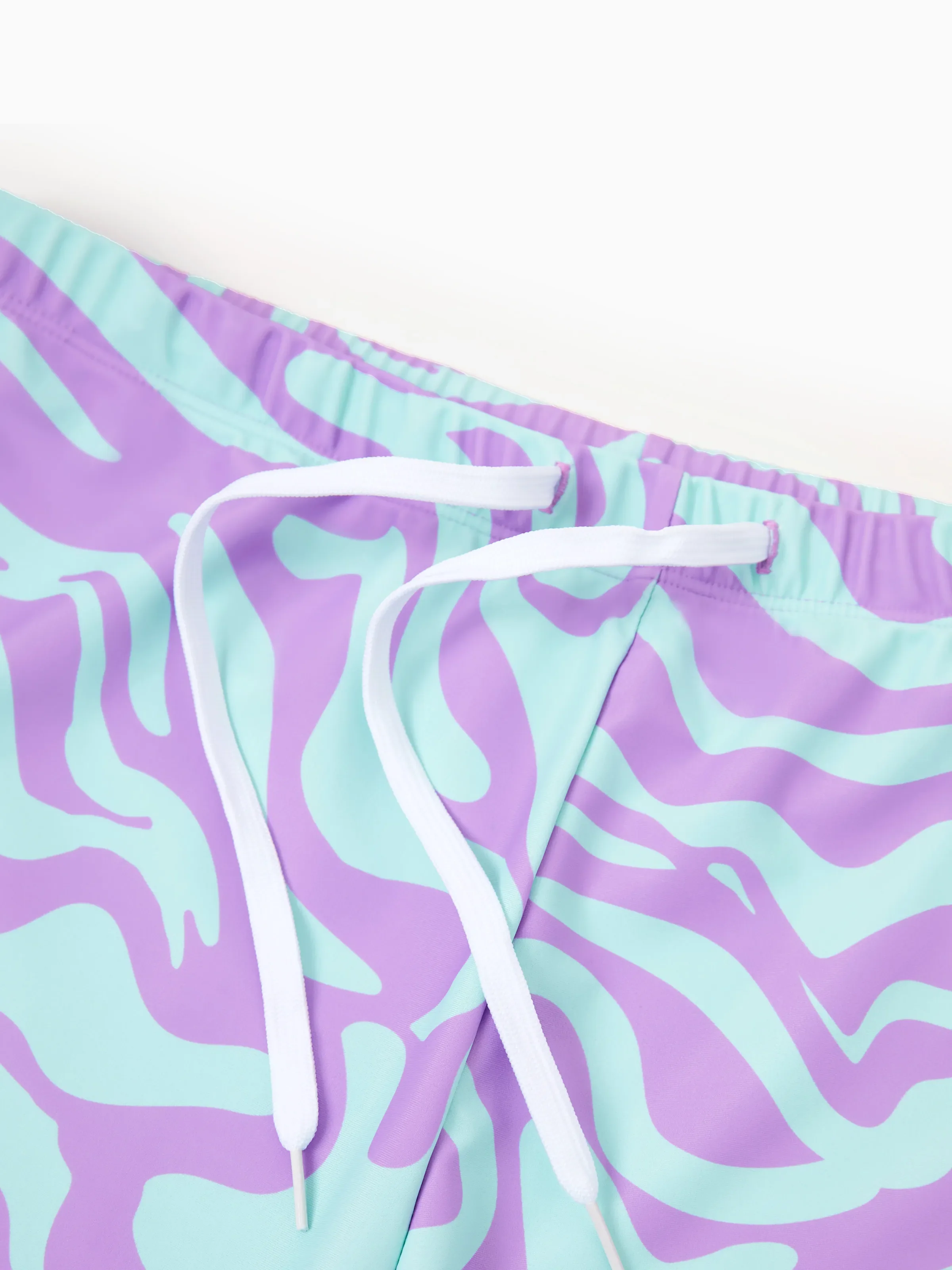Daddy & Son Trendy Purple & Blue Wave Print Swim Trunks Purple - Image 6