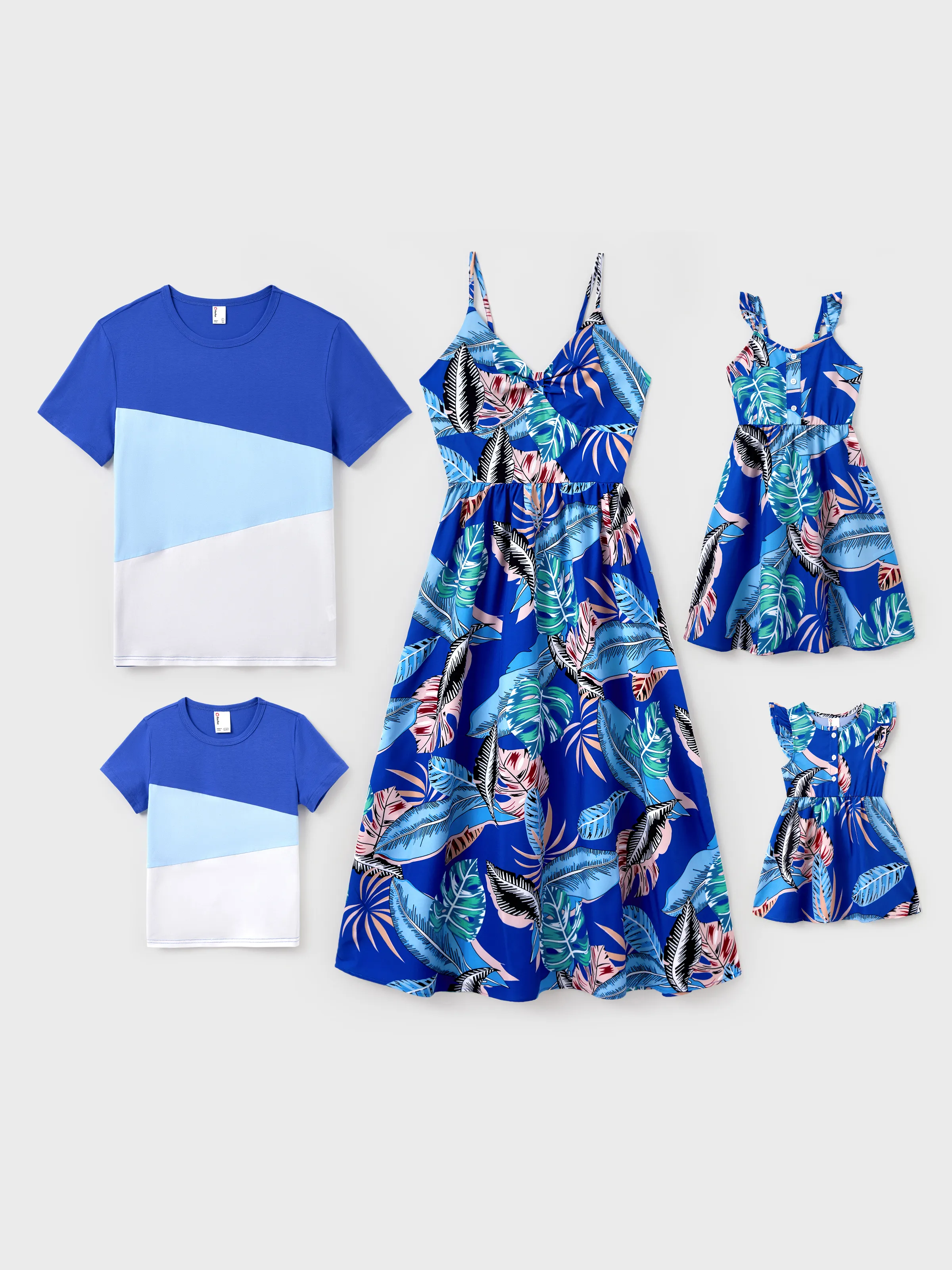 Daddy & Son Tropical Dress & T-shirt Set – Blue Floral Print for Dad, Mom, Girls & Baby, Perfect for Summer Vacations and Family Photos Blue - Image 3