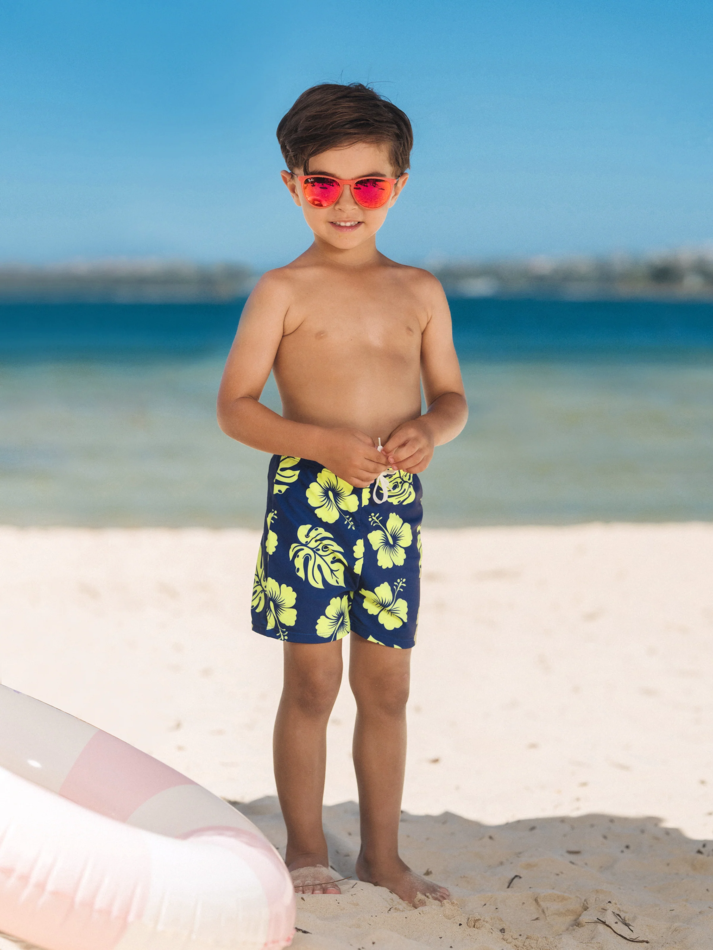 Mommy & me Tropical Floral Swimsuits Halter Bikini & Swim Trunks Set Deep Blue - Image 18