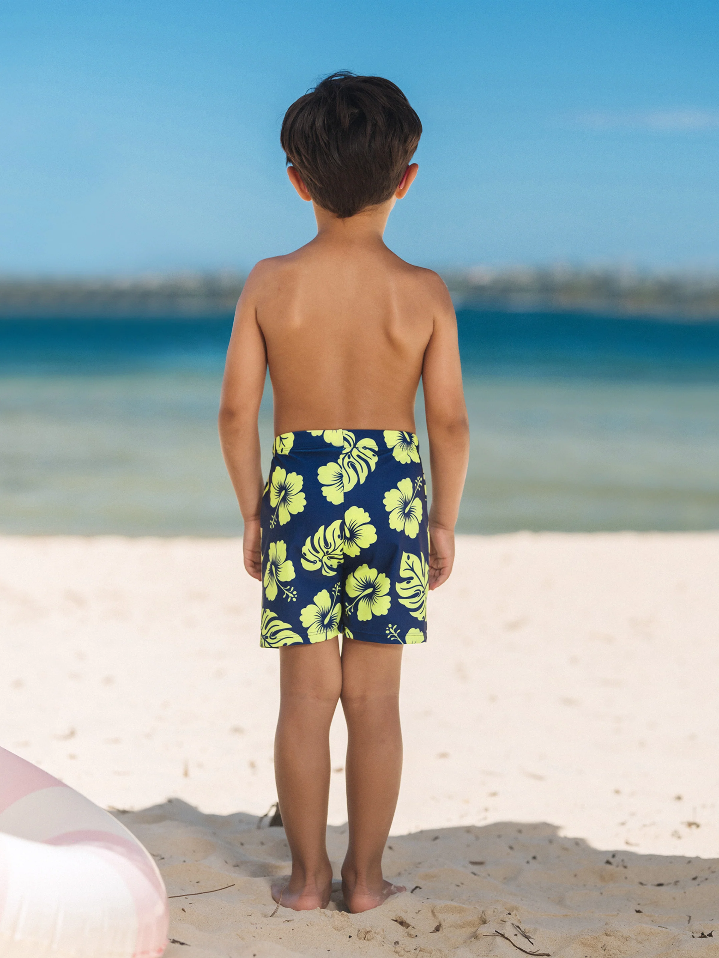 Mommy & me Tropical Floral Swimsuits Halter Bikini & Swim Trunks Set Deep Blue - Image 19