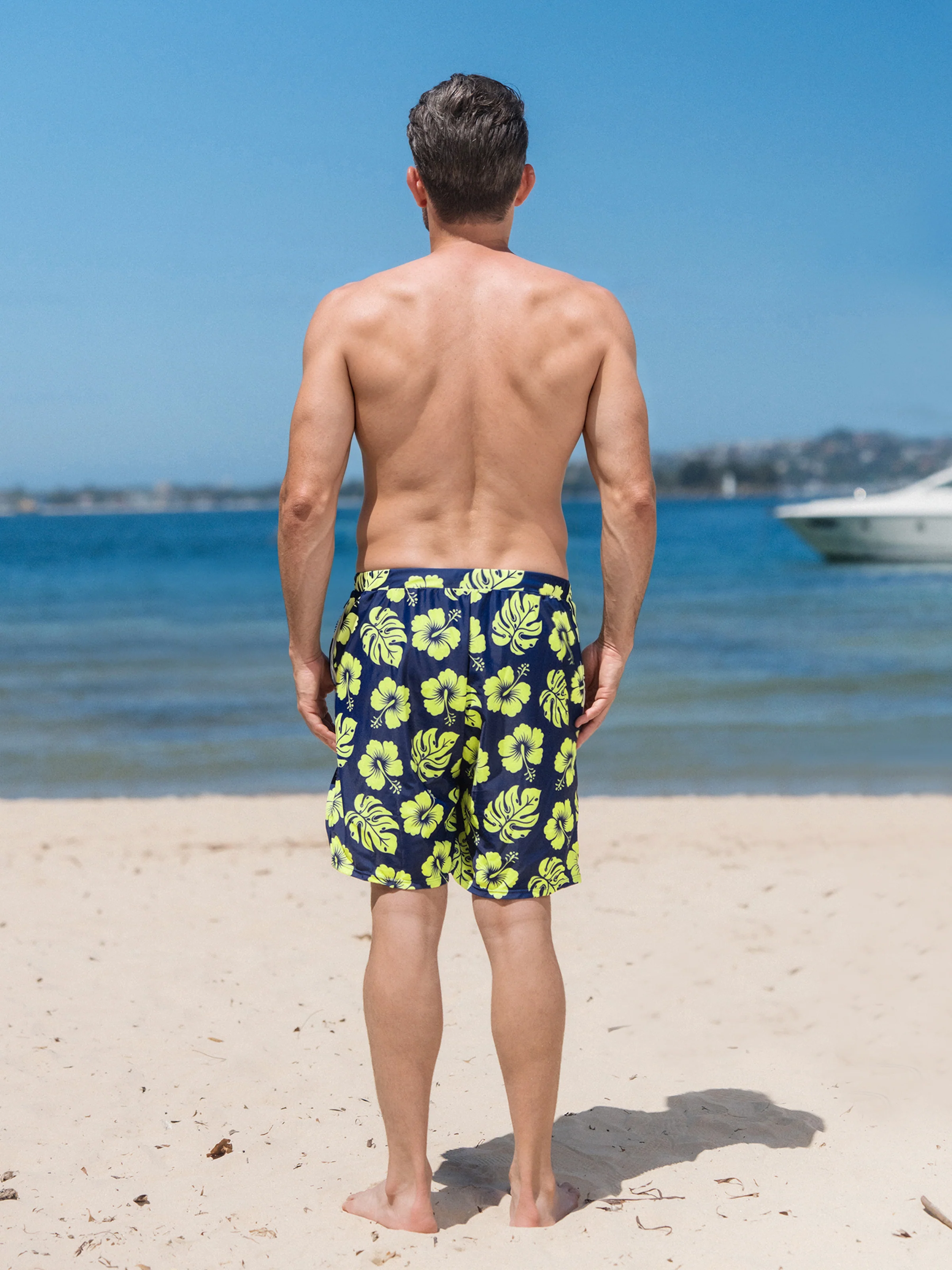 Family Matching Tropical Floral Swimsuits Halter Bikini & Swim Trunks Set Deep Blue - Image 25