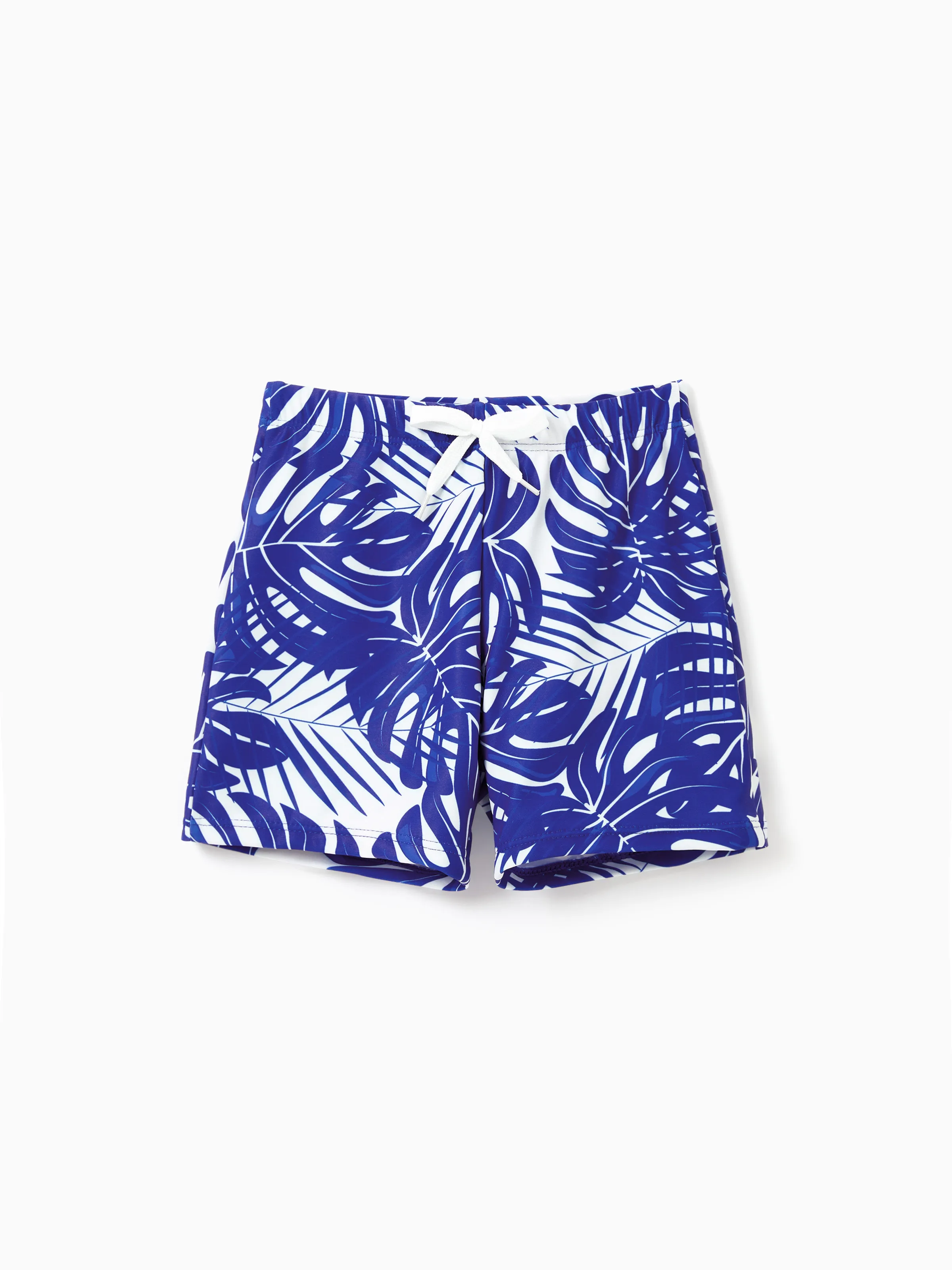 Daddy & Son Tropical Leaf Print Swim Trunks Blue - Image 6